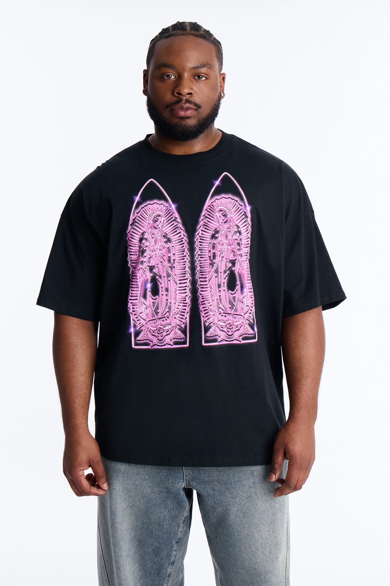 Mother Mary Protect Me Boxy Short Sleeve Tee - Black