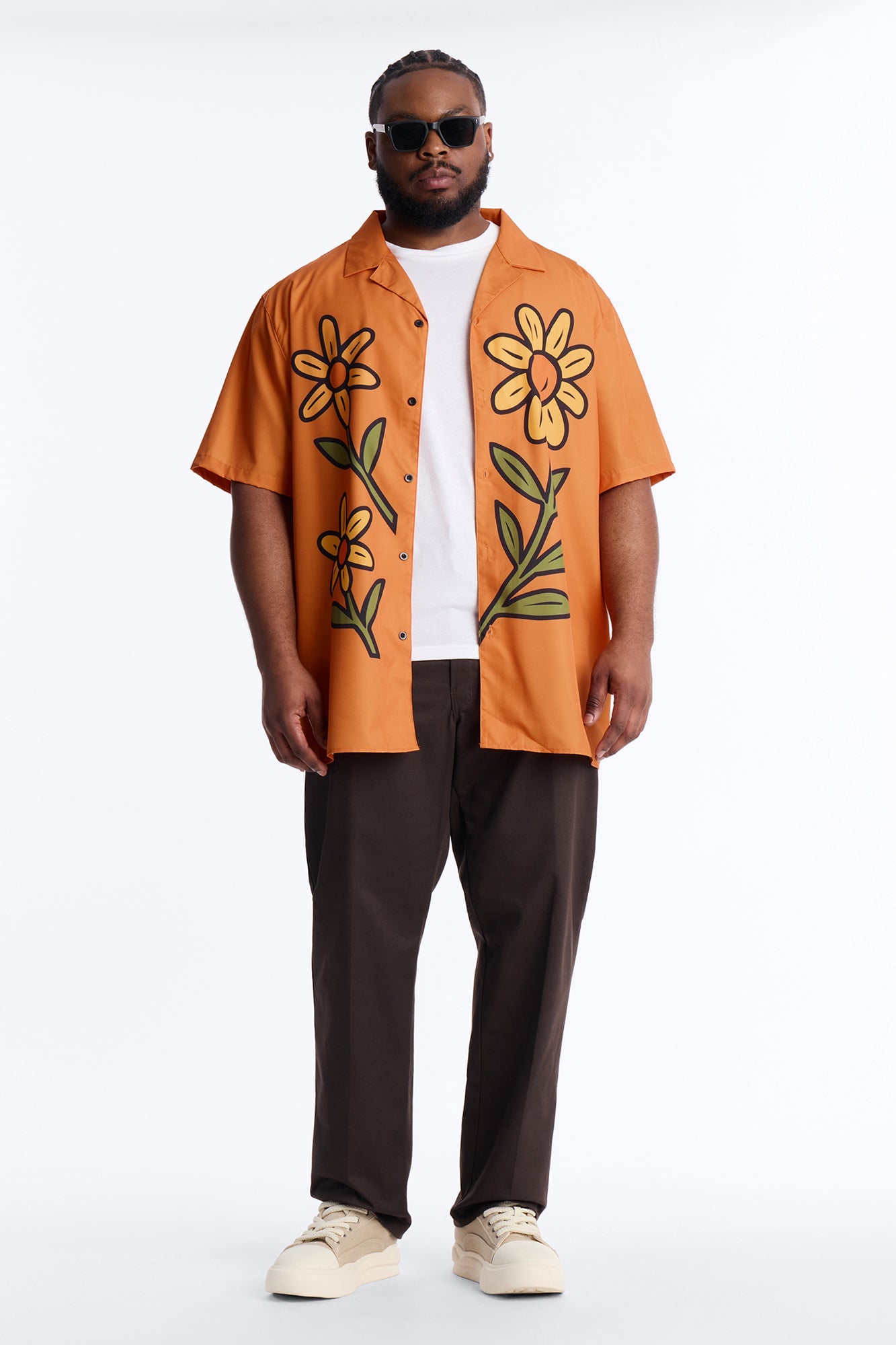 Relaxed Golden Sunshine Petals Button Up Shirt - Orange
