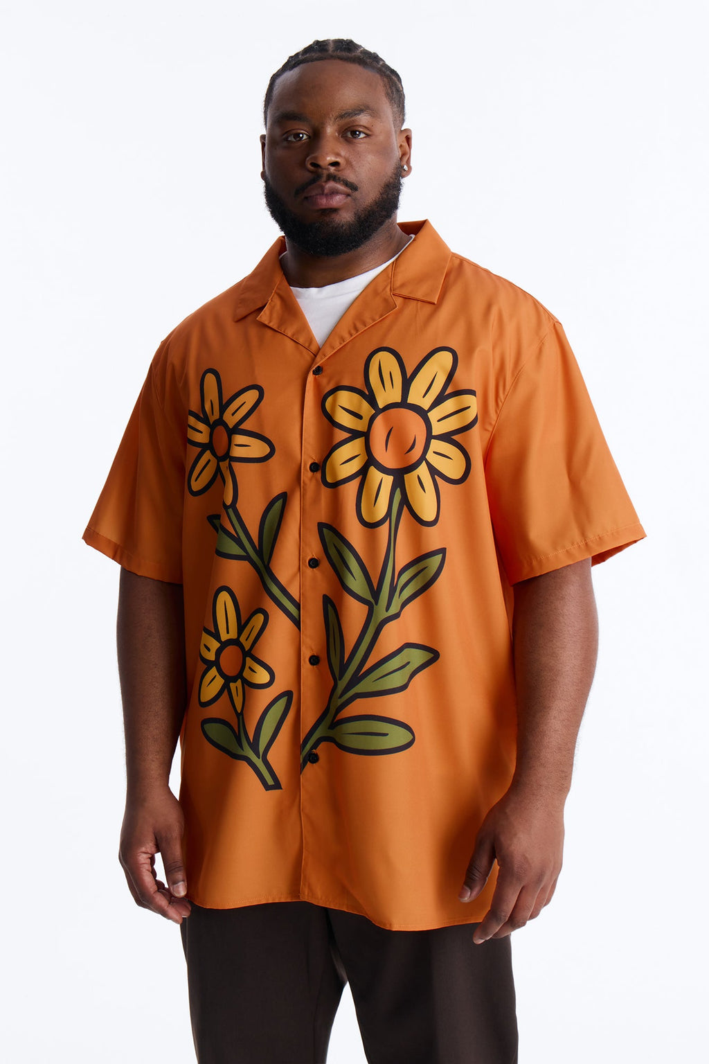 Relaxed Golden Sunshine Petals Button Up Shirt - Orange