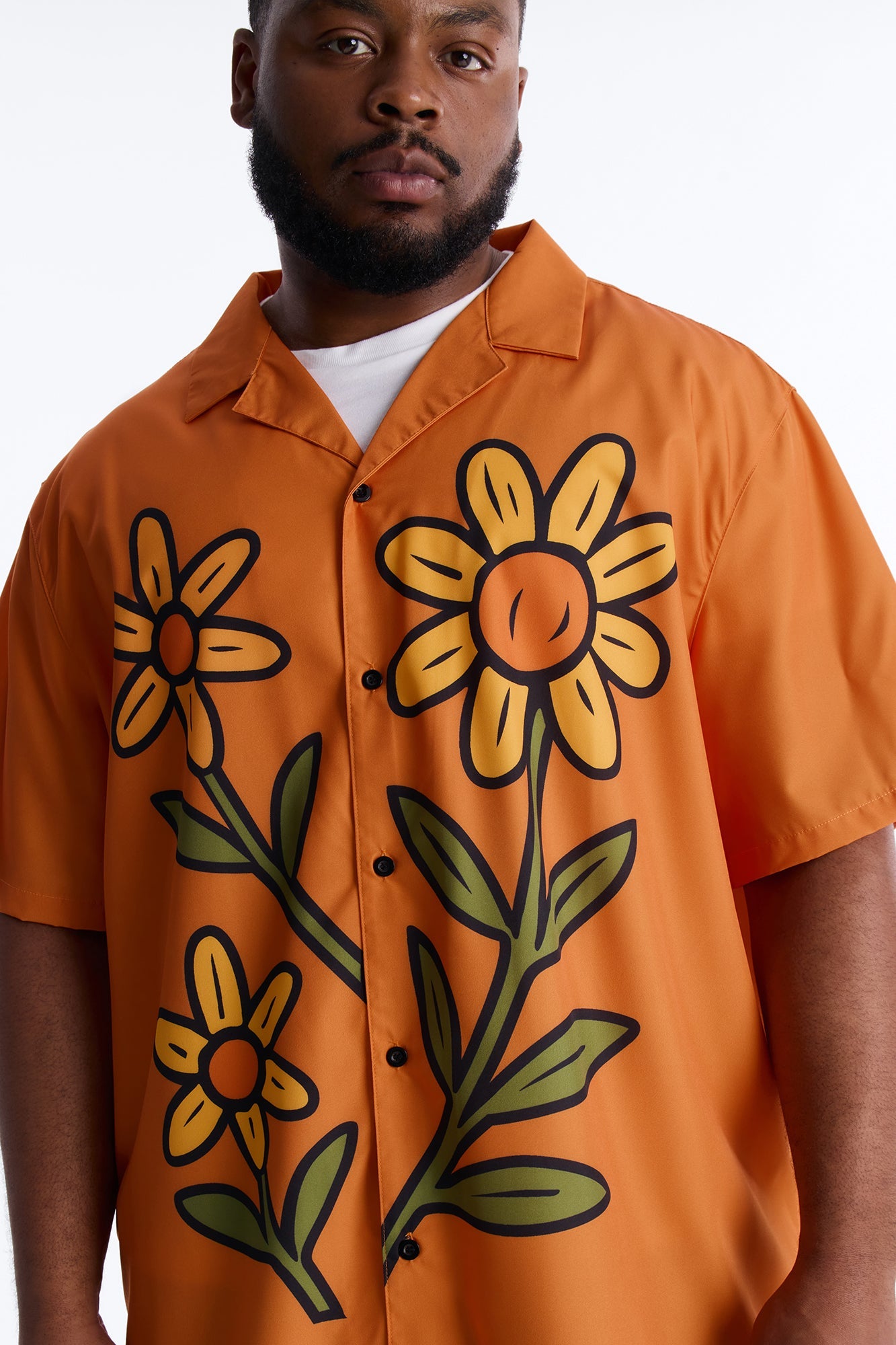 Relaxed Golden Sunshine Petals Button Up Shirt - Orange