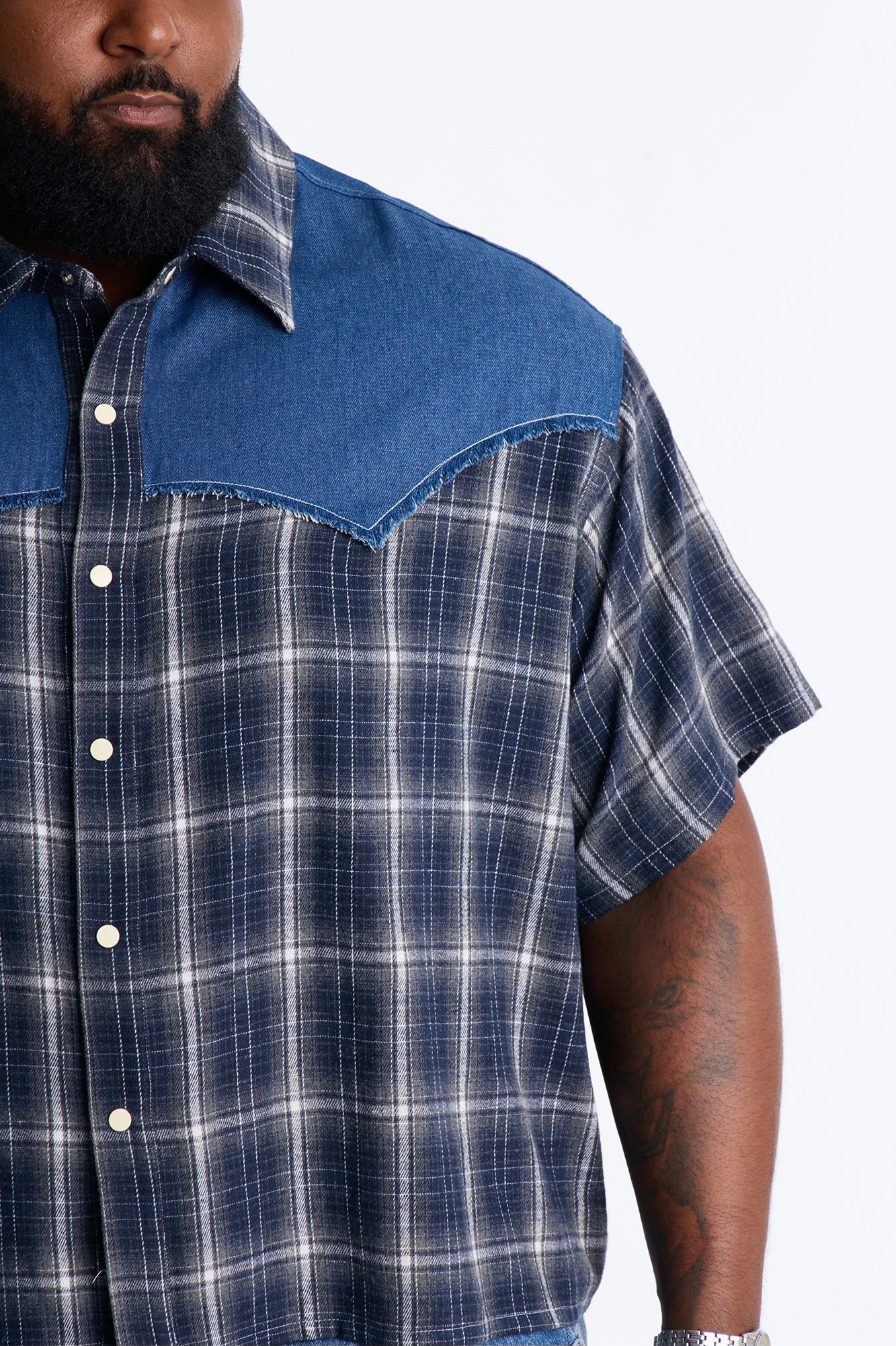 Sundown Mixed Media Button Up Shirt - Black