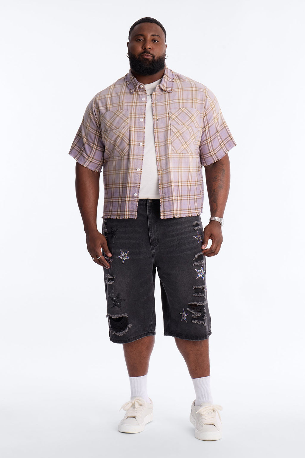Cropped Gotta Move Flannel Button Up Shirt - Purple