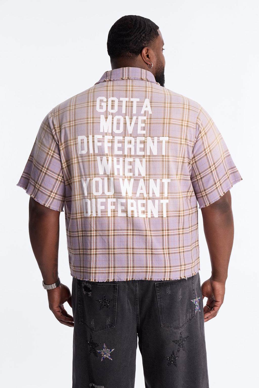 Cropped Gotta Move Flannel Button Up Shirt - Purple