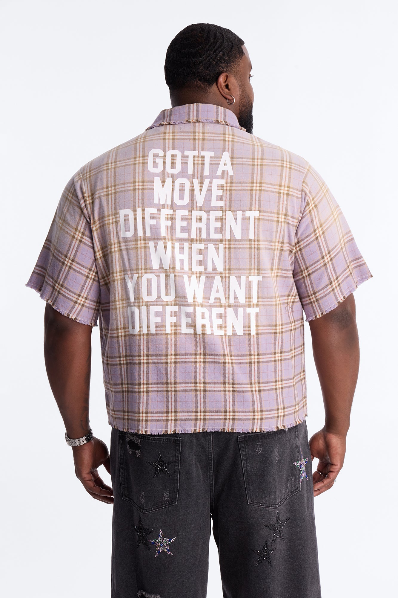 Cropped Gotta Move Flannel Button Up Shirt - Purple