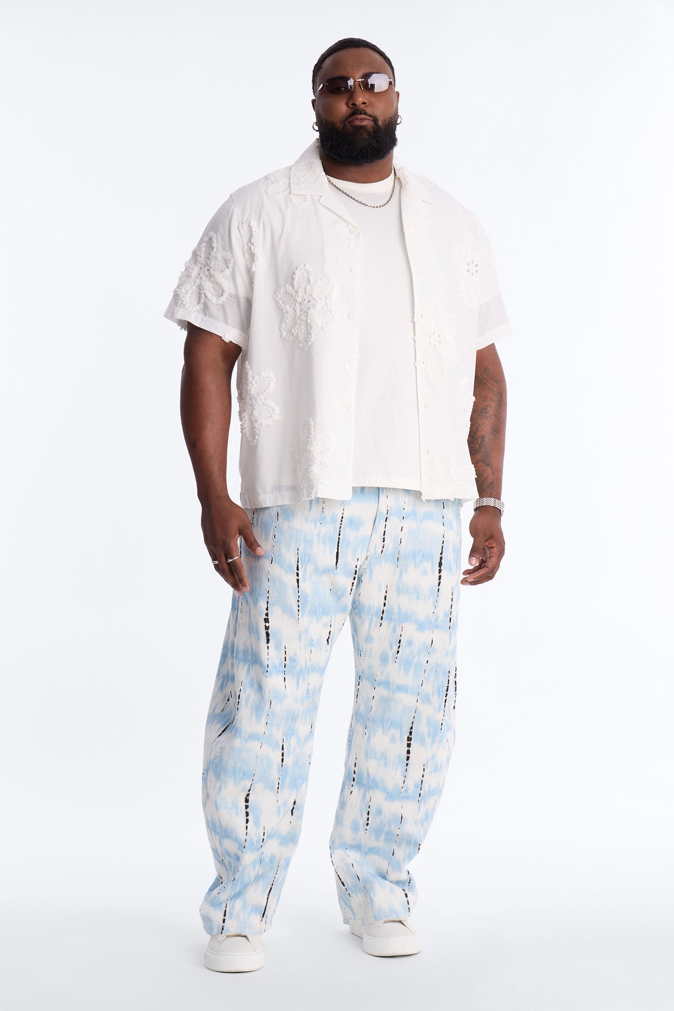 Dusty Bloom Cuban Collar Shirt - White