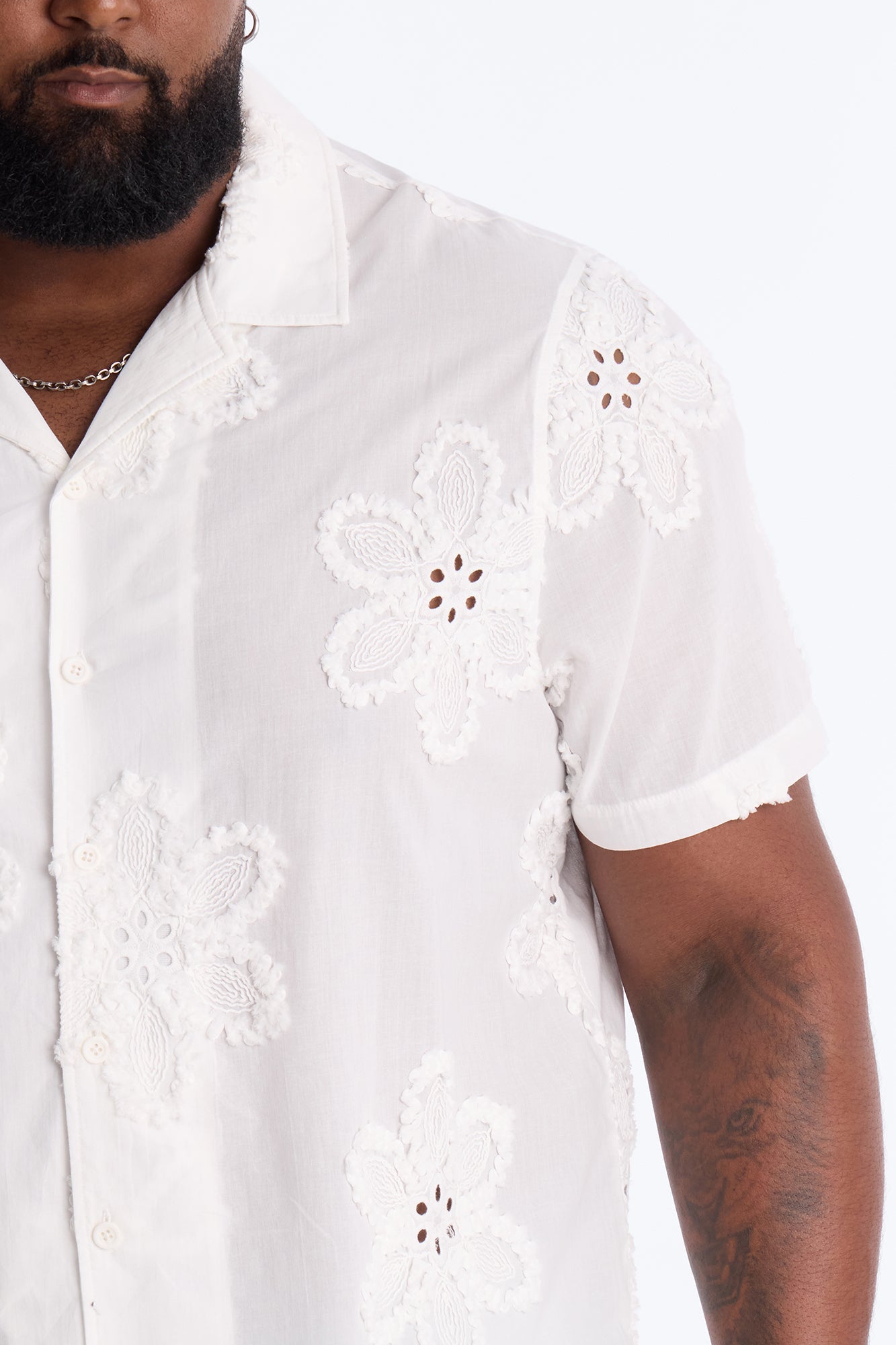 Dusty Bloom Cuban Collar Shirt - White
