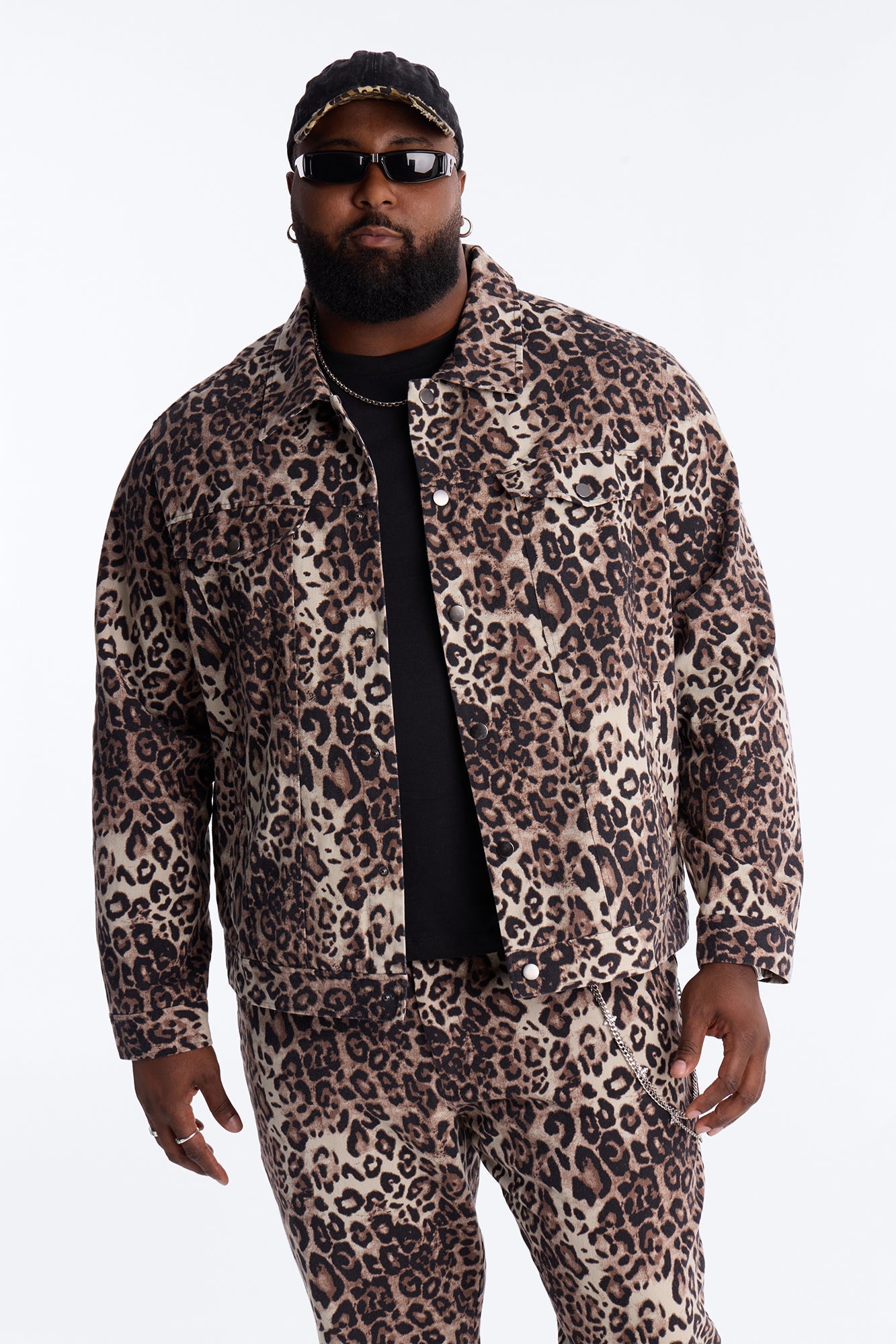 Marcy Wild Leopard Print Trucker Jacket - Brown