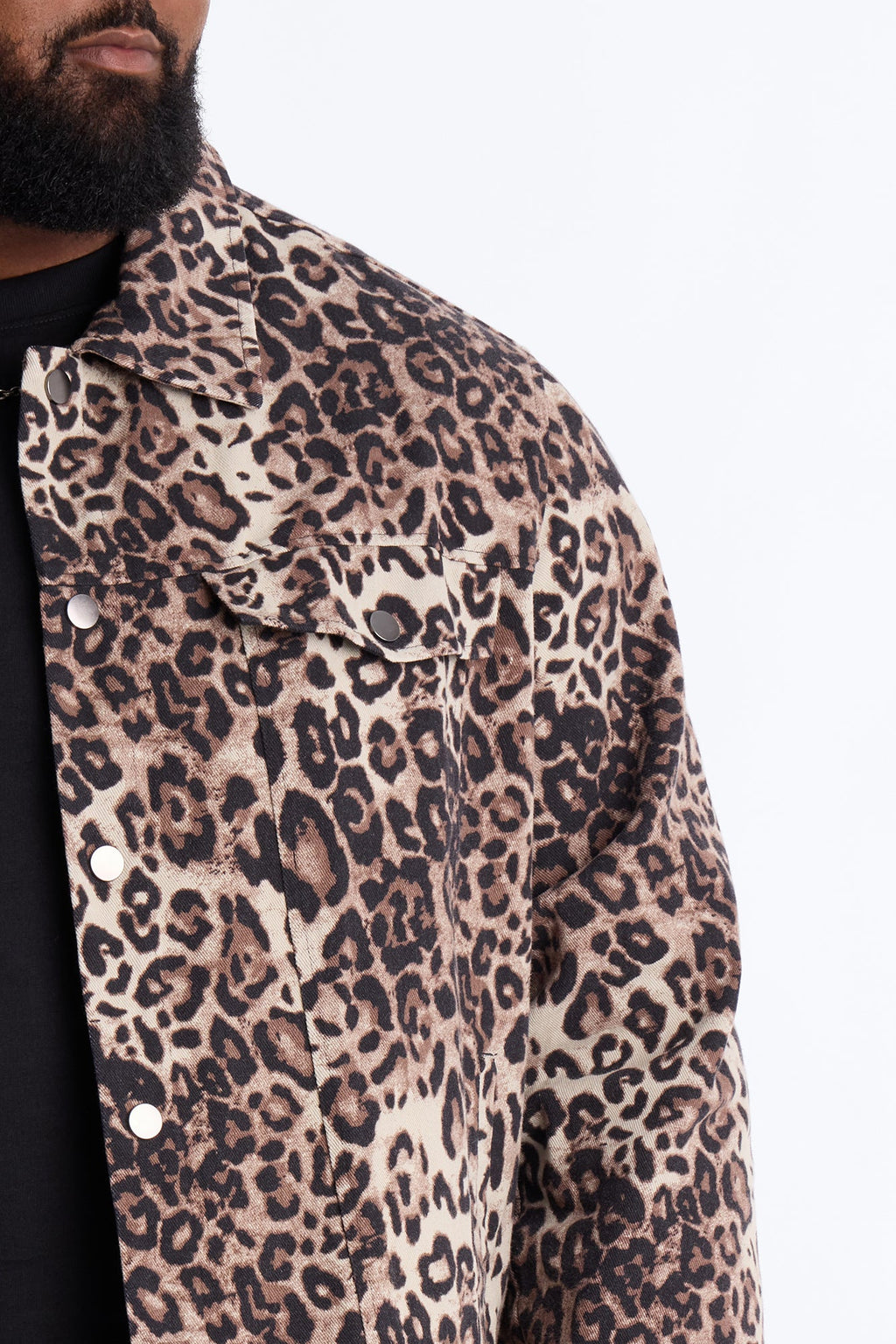 Marcy Wild Leopard Print Trucker Jacket - Brown