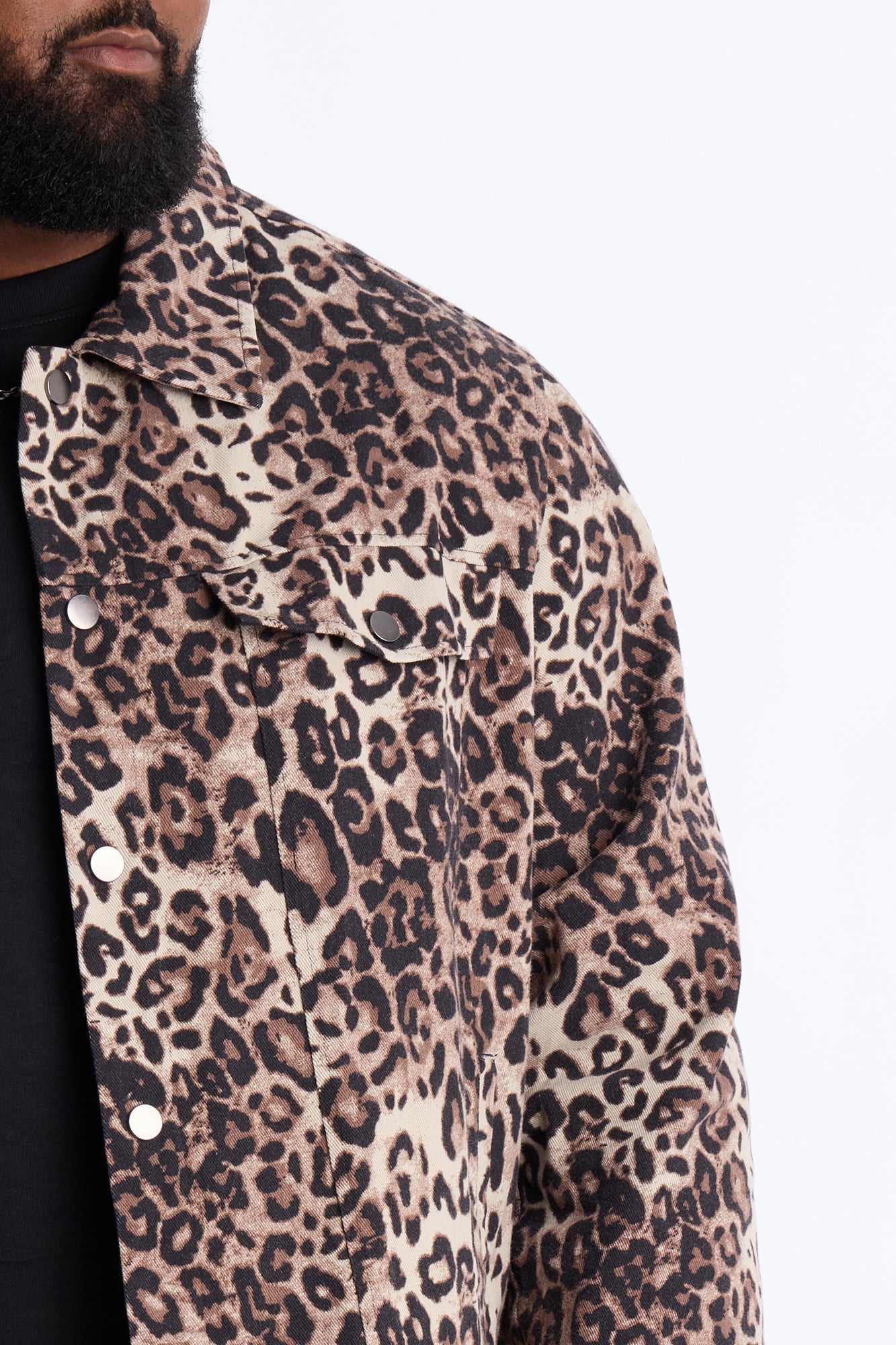 Marcy Wild Leopard Print Trucker Jacket - Brown
