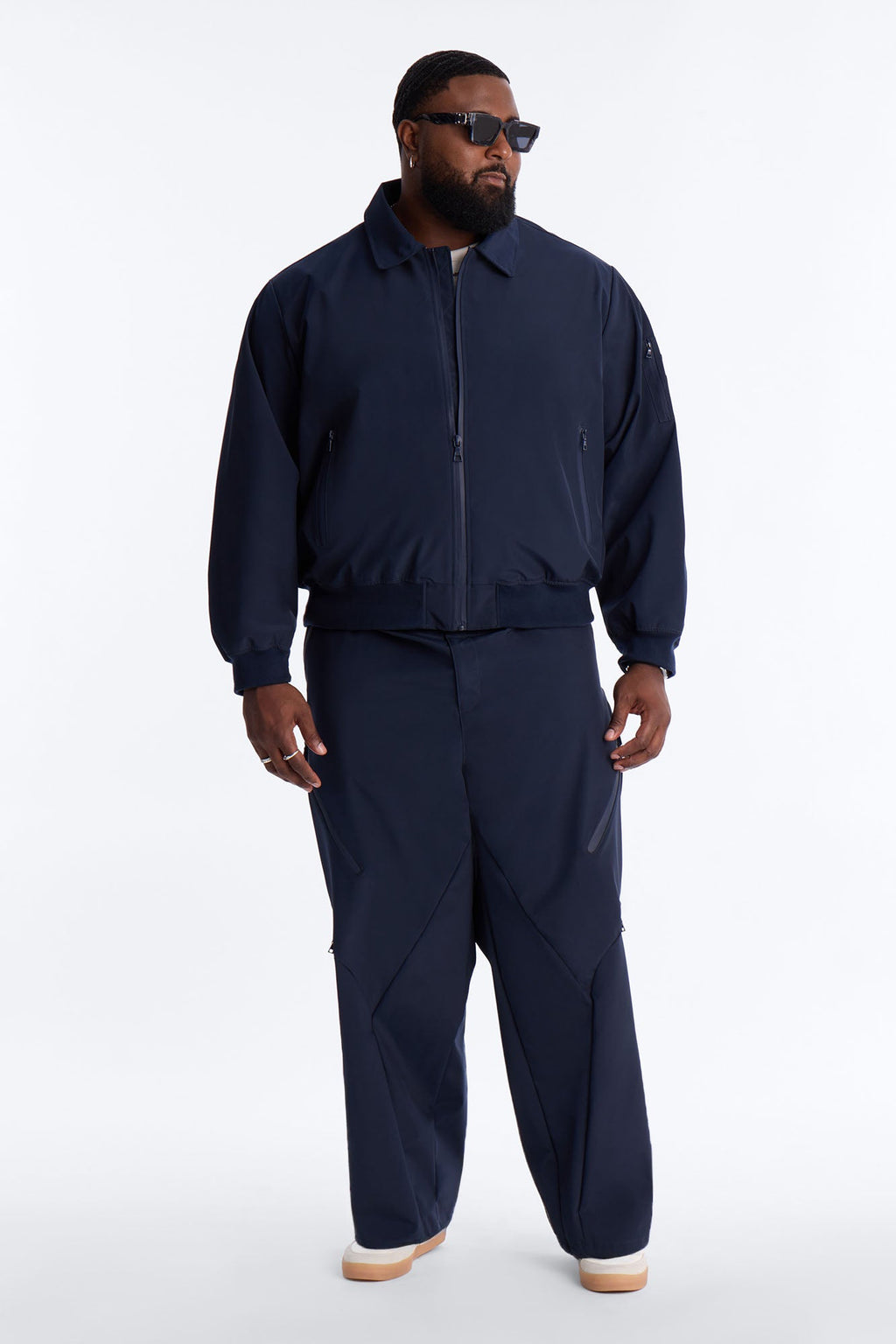 Cropped Relaxed Liberty Zip Bomber Jacket - Navy