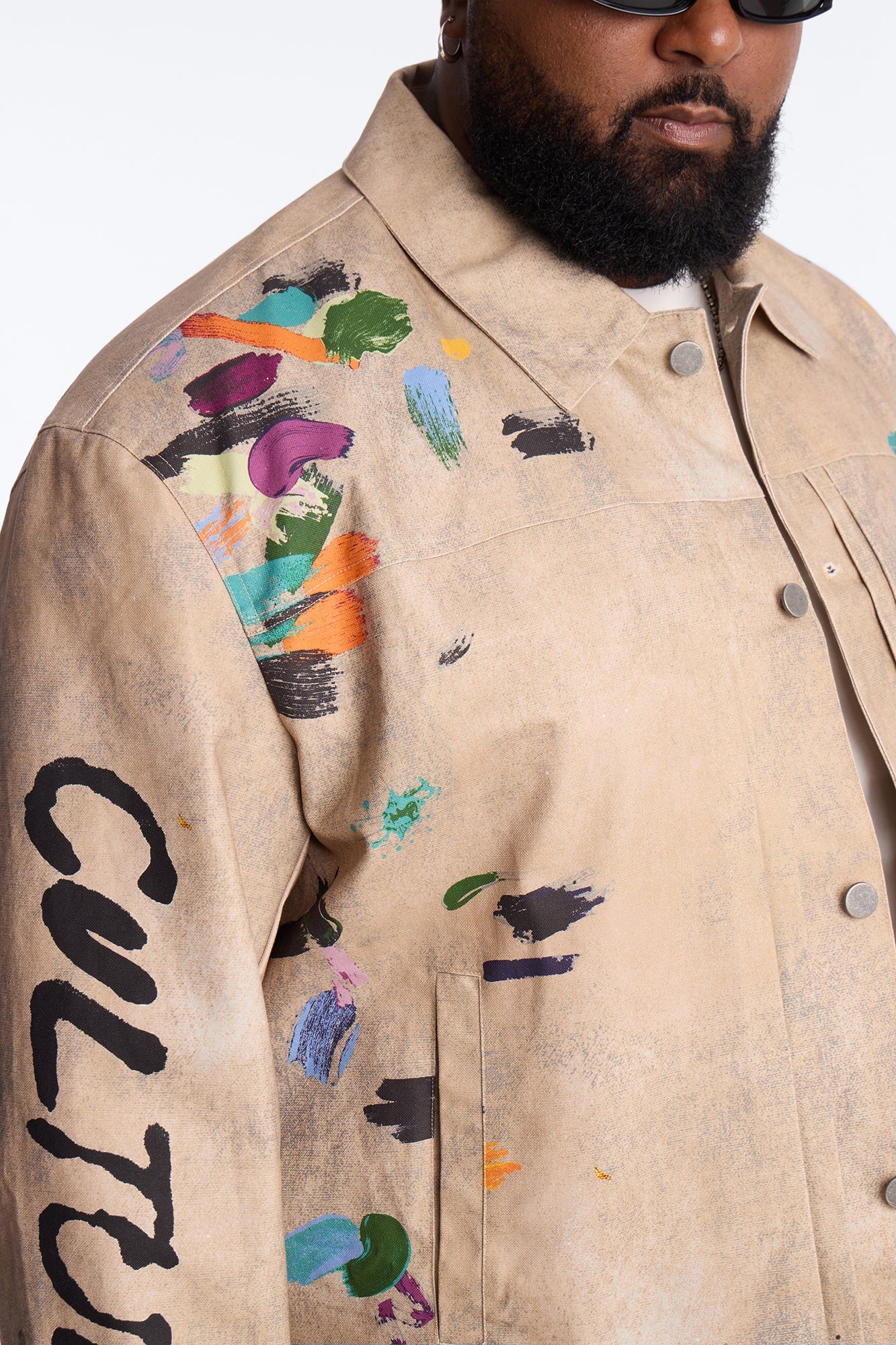 Cropped Culture Society Paint Splatter Boxy Work Jacket - Khaki