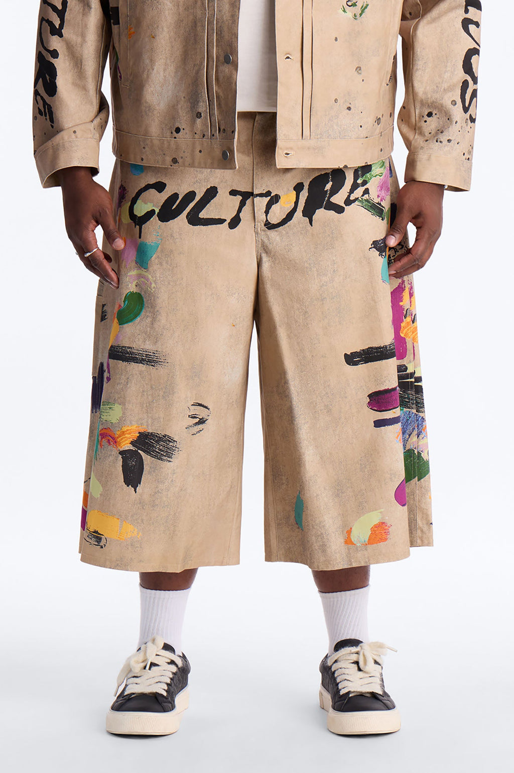 Super Baggy Culture Society Paint Splatter Short - Khaki