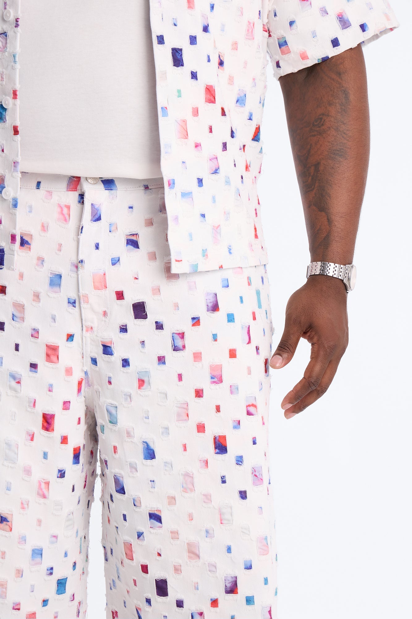 Baggy Watercolor Window Denim Short - White
