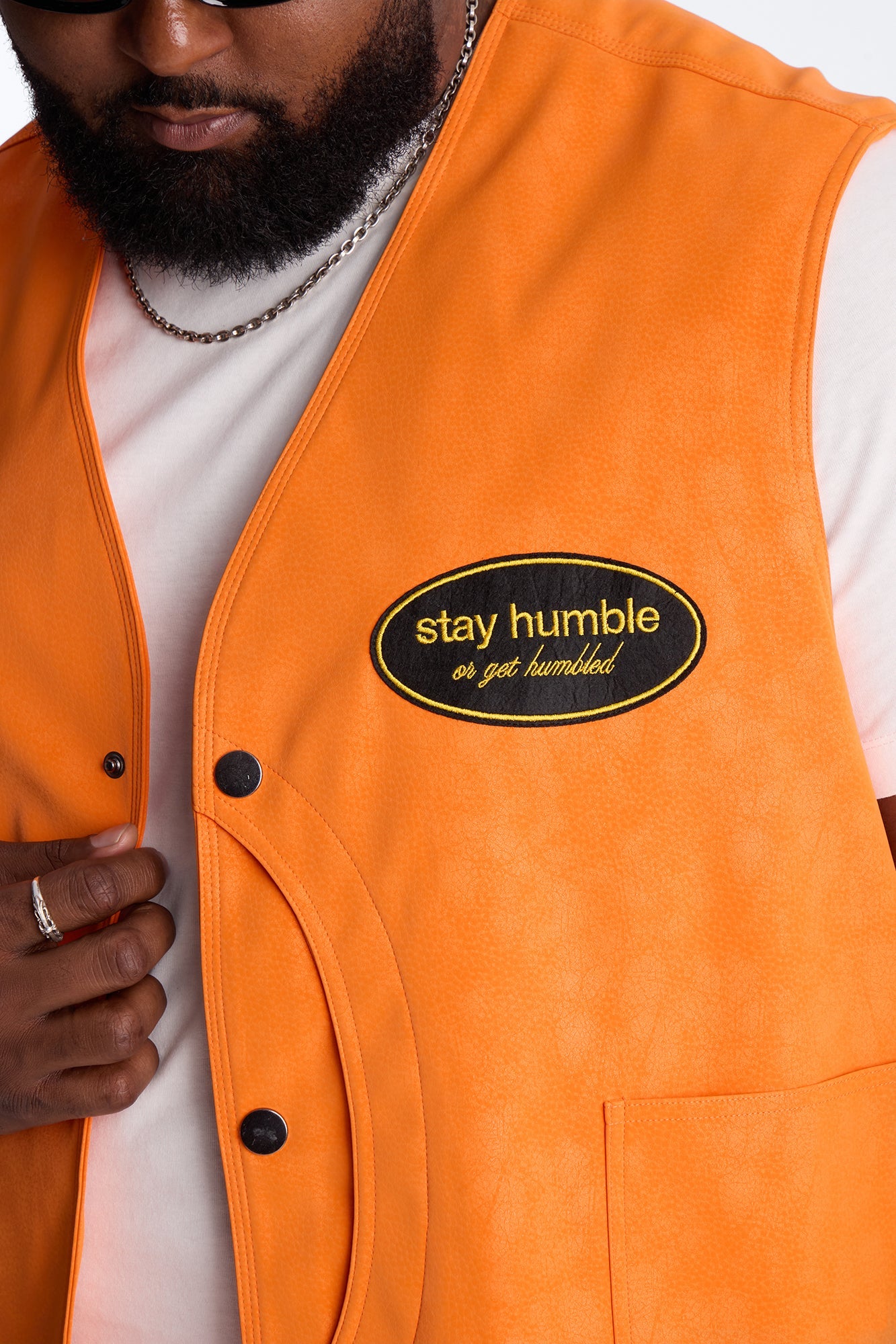 Rebel Hyde Faux Leather Vest - Orange