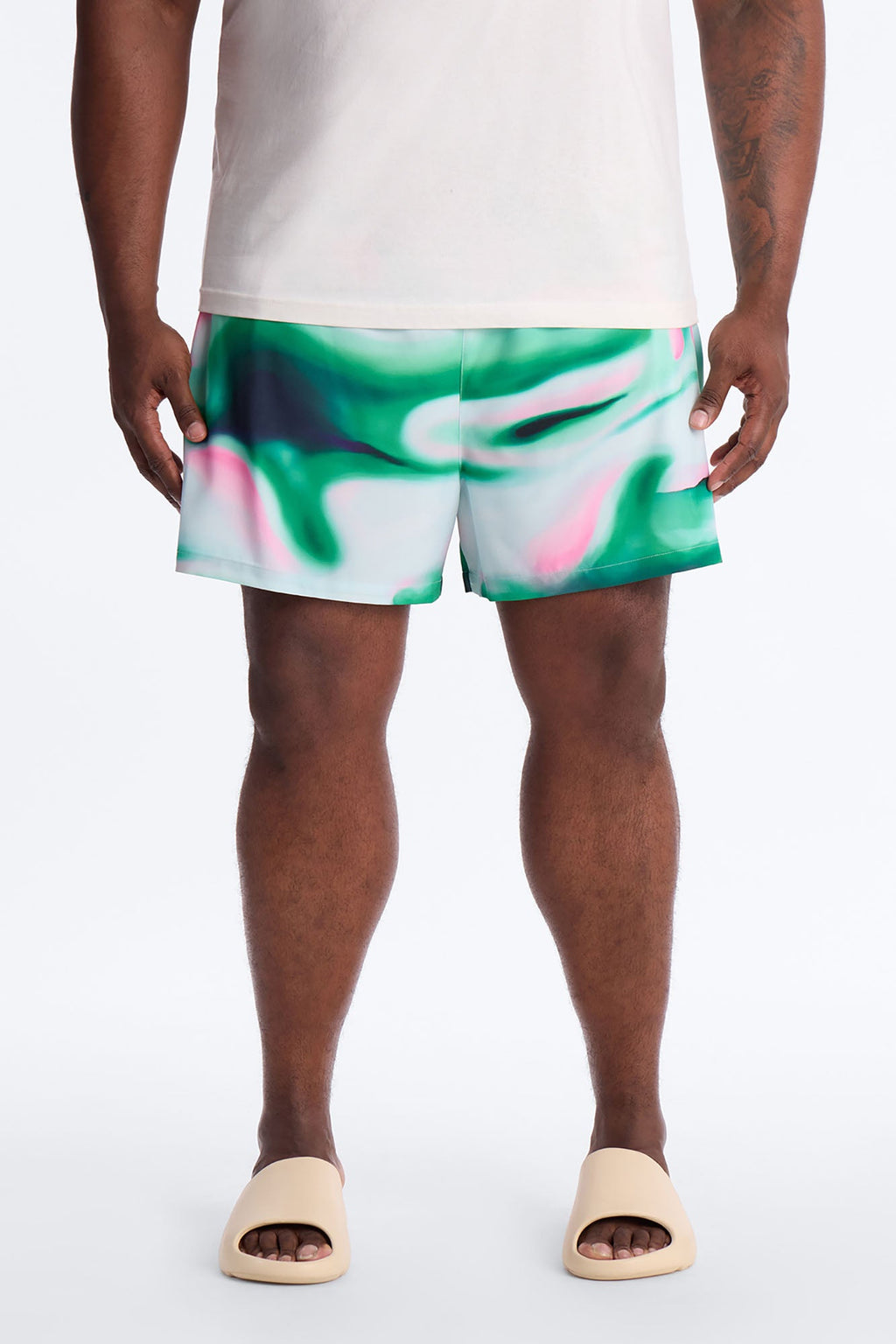 Relaxed Futuristic Abstract Acid Blur Swim Trunk 4″ - Green