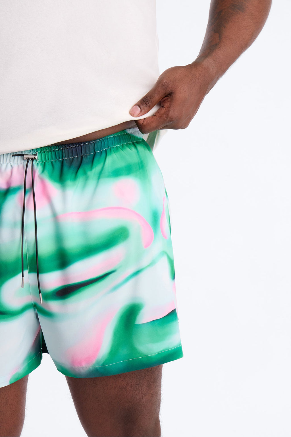 Relaxed Futuristic Abstract Acid Blur Swim Trunk 4″ - Green