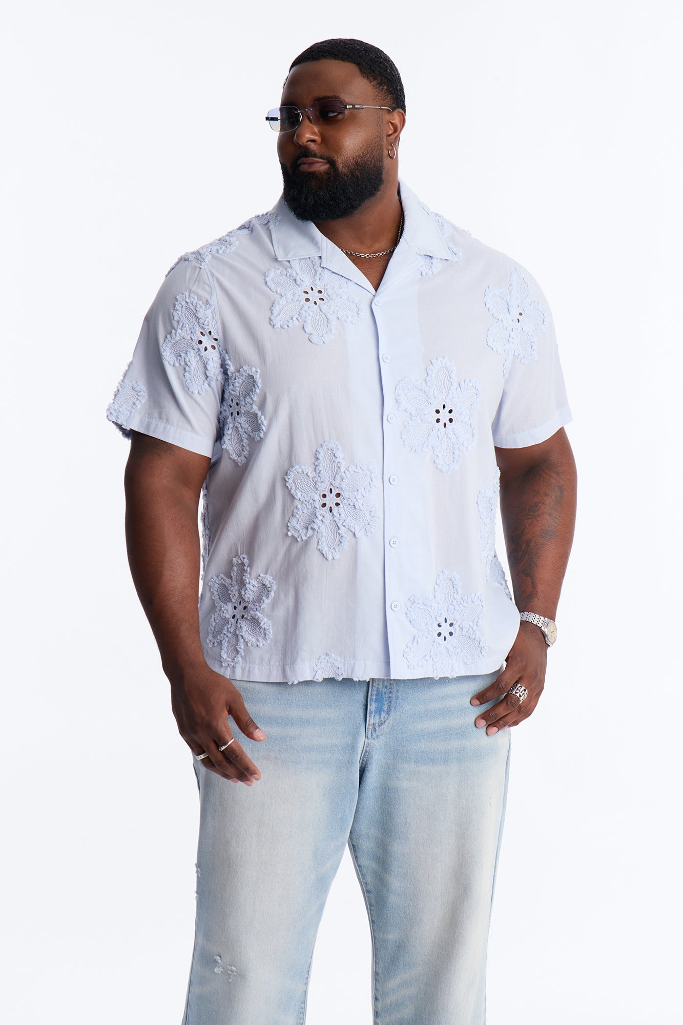 Dusty Bloom Cuban Collar Shirt - Light Blue