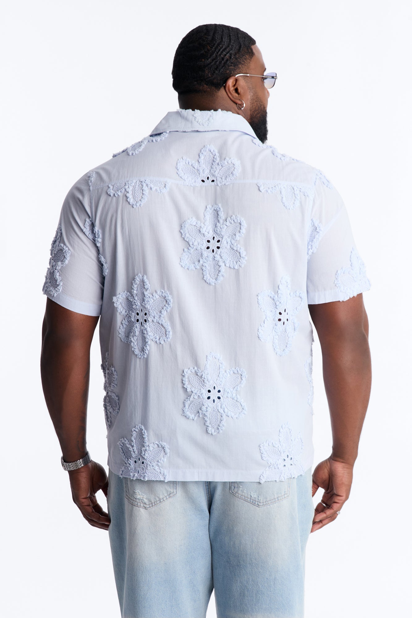 Dusty Bloom Cuban Collar Shirt - Light Blue