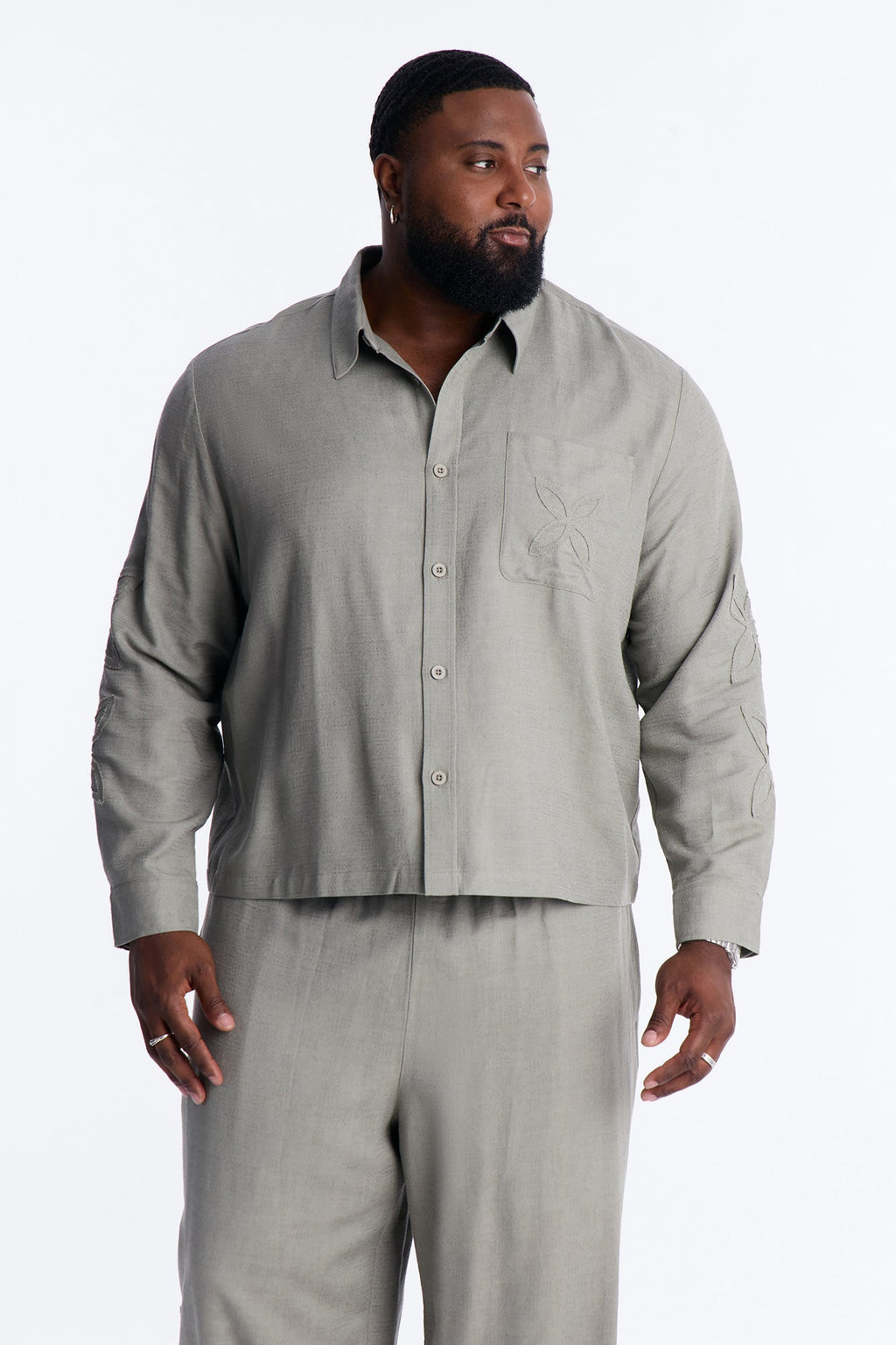 Tropical Fearless Button Up Shirt - Sage