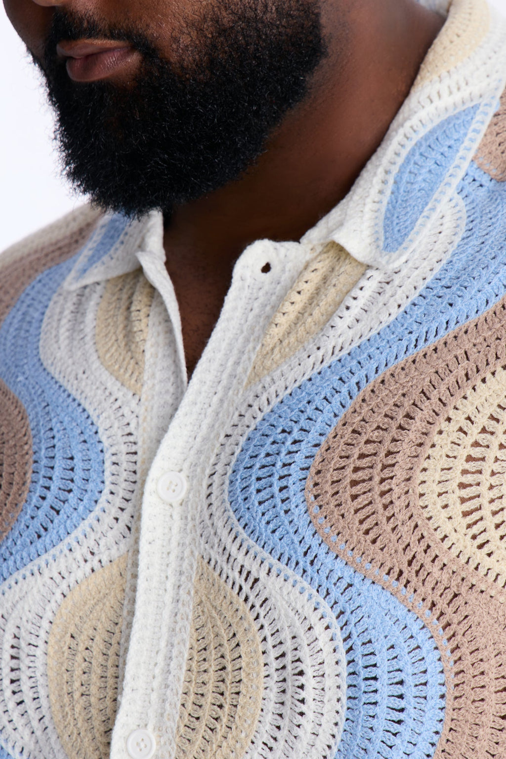 Desert Daze Crochet Short Sleeve Button Up Shirt - Multi Color