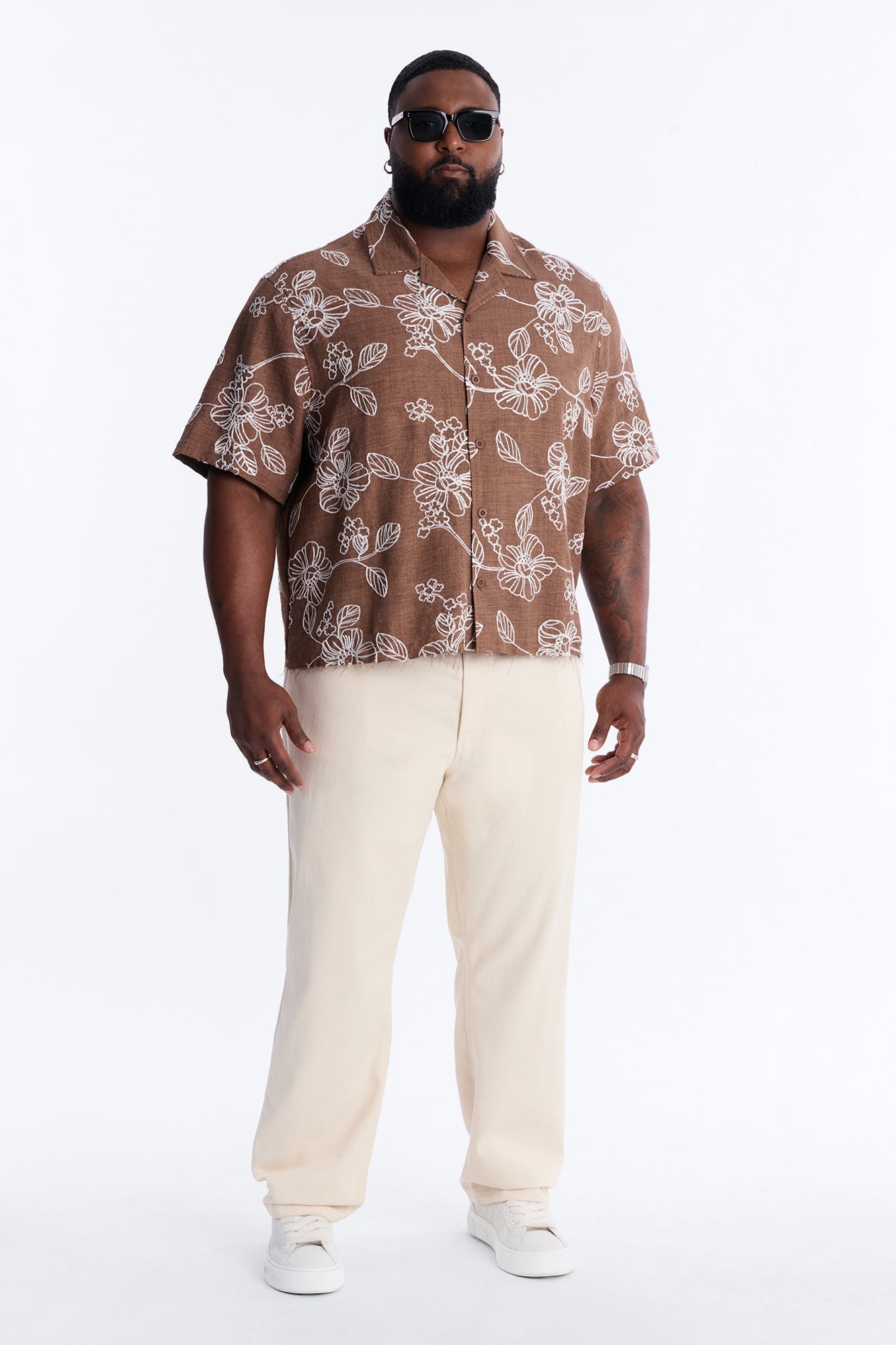 Relaxed Cropped After Shore Cuban Button Up Shirt - Brown