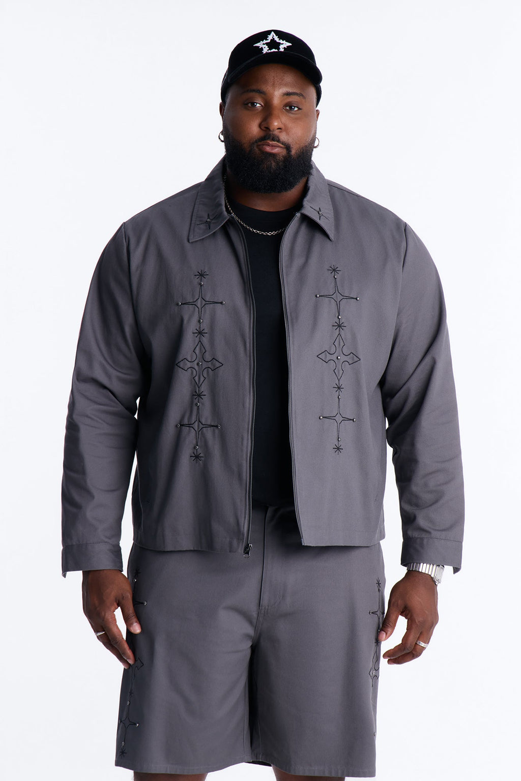 Vatican City Stitched Embellished Work Jacket - Grey