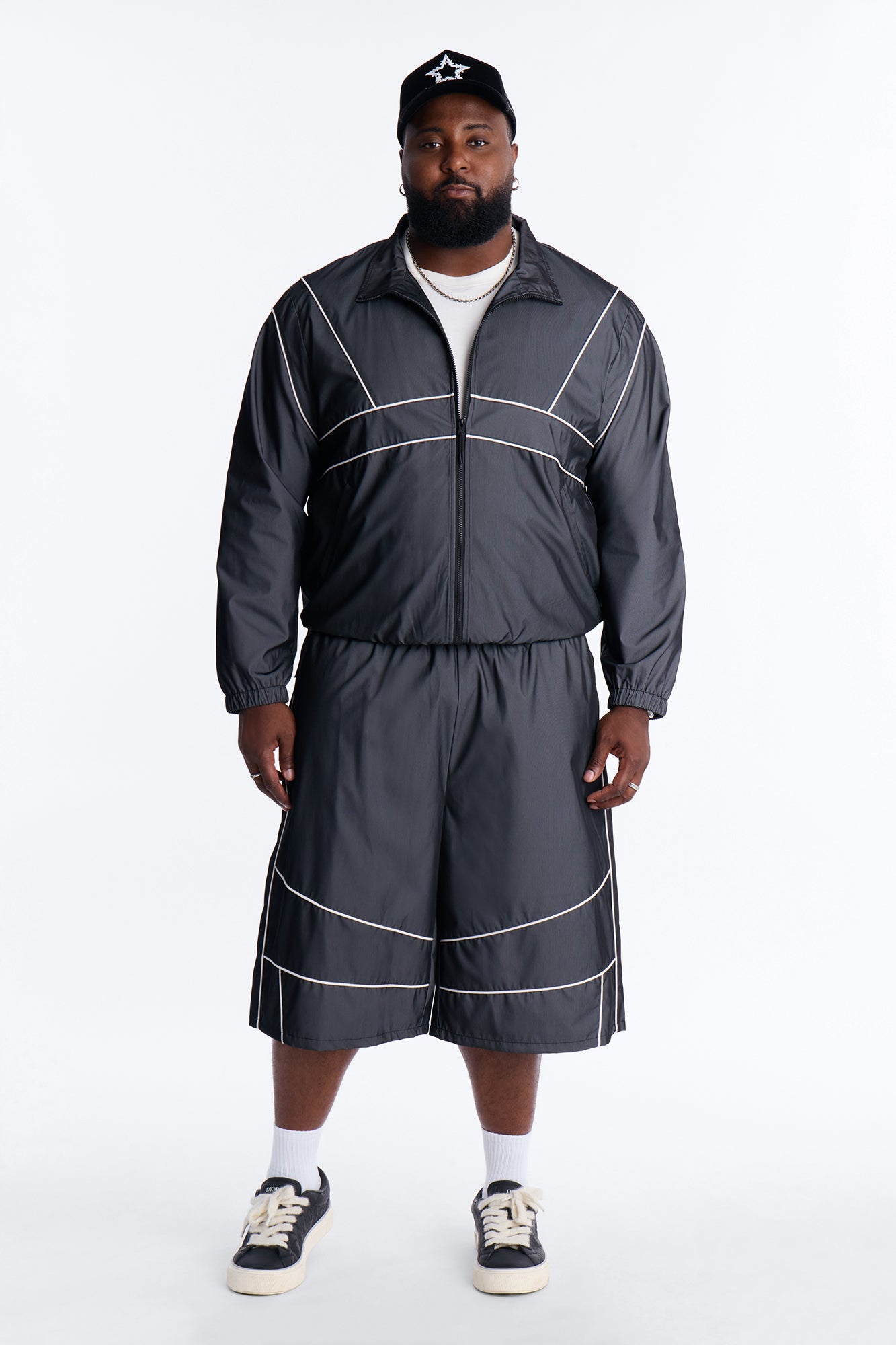 Relaxed Chroma Reflective Mesh Overlay Windbreaker Jacket - PlatinumIce