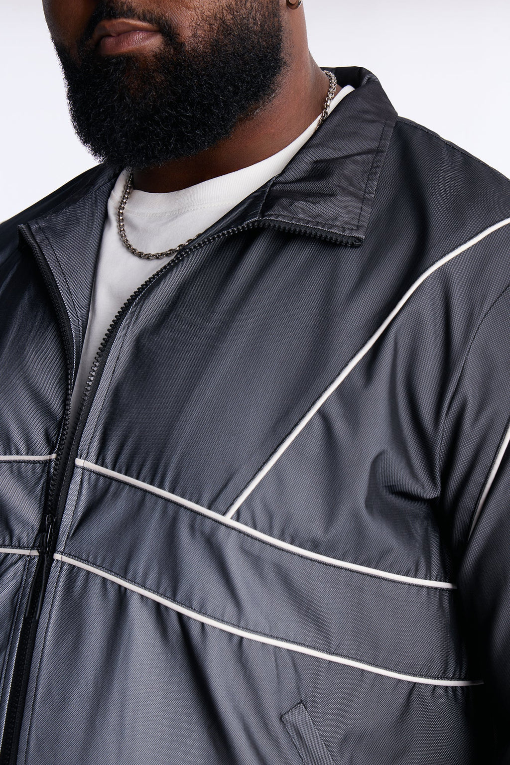 Relaxed Chroma Reflective Mesh Overlay Windbreaker Jacket - PlatinumIce