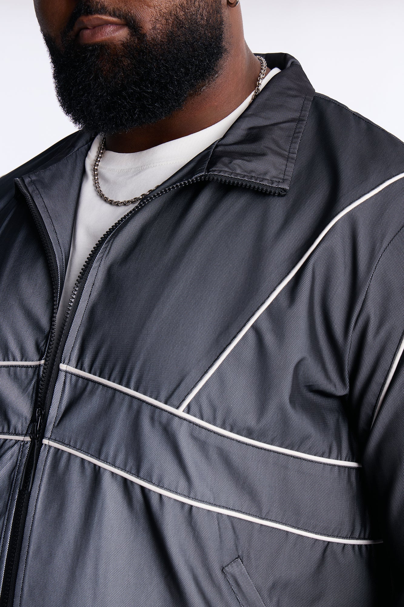 Relaxed Chroma Reflective Mesh Overlay Windbreaker Jacket - PlatinumIce
