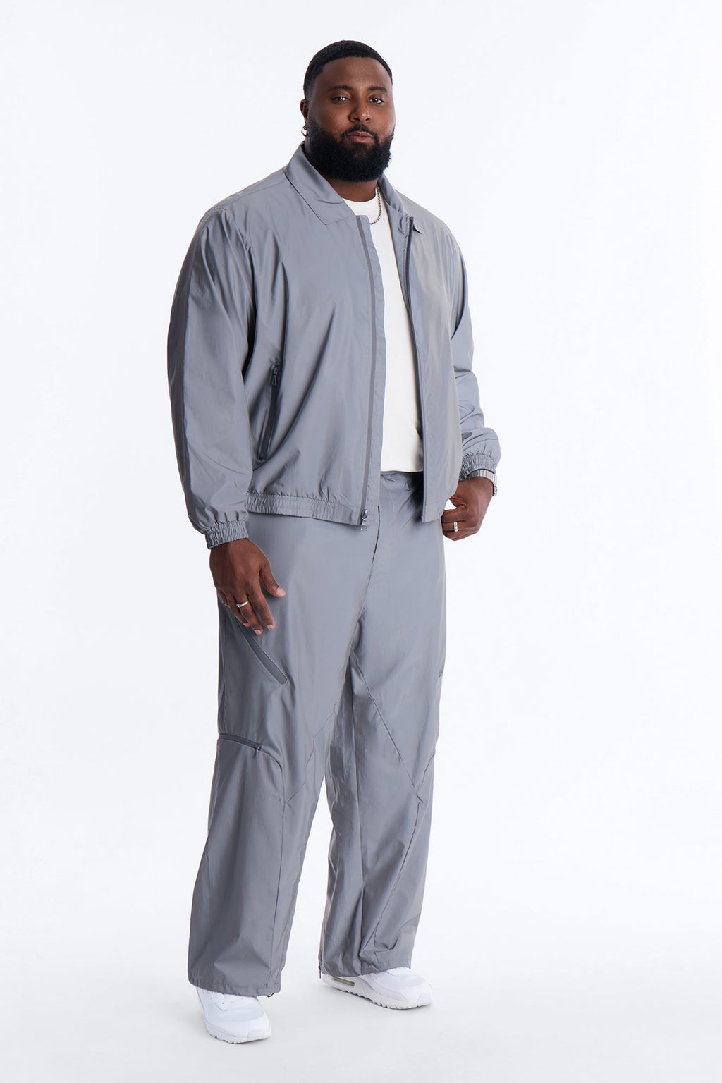 Cropped Relaxed Reflective Zip Bomber Jacket - Silver