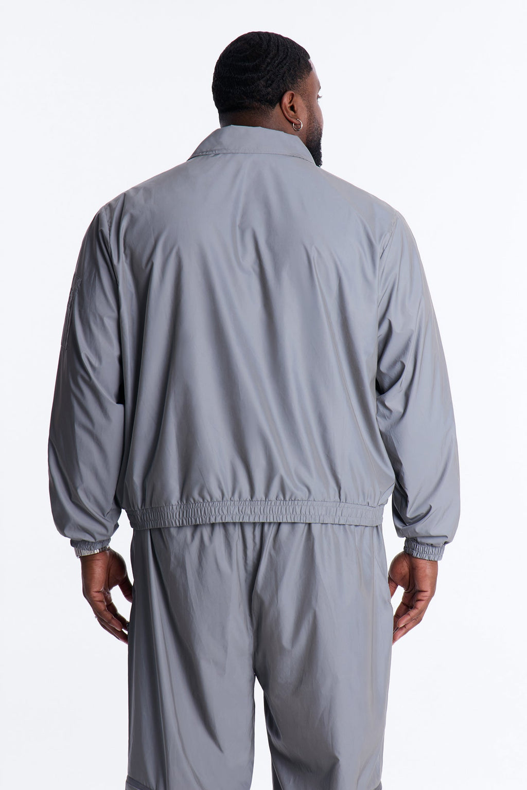 Cropped Relaxed Reflective Zip Bomber Jacket - Silver