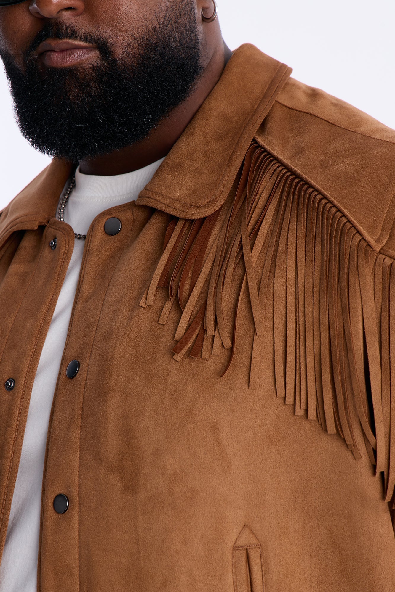 Fringed Festival Grounds Faux Suede Jacket - Camel