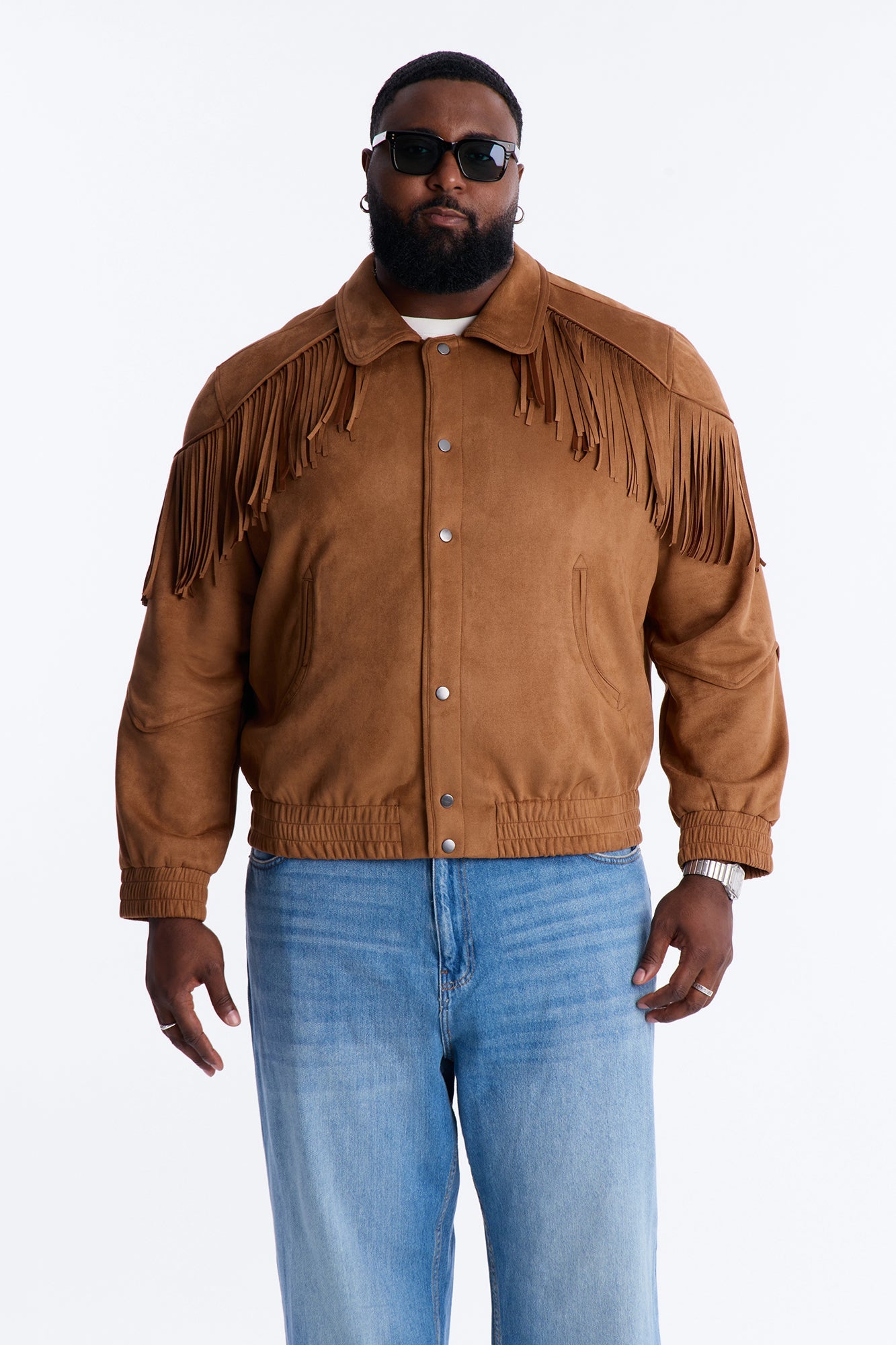Fringed Festival Grounds Faux Suede Jacket - Camel