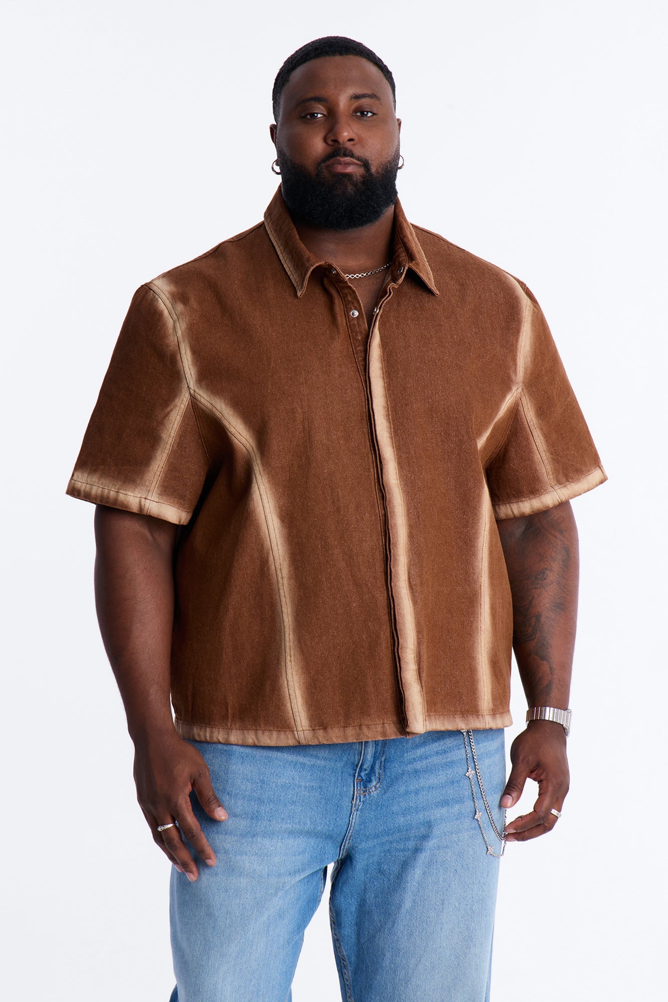 Iron Dust Denim Zip Up Shirt - Brown