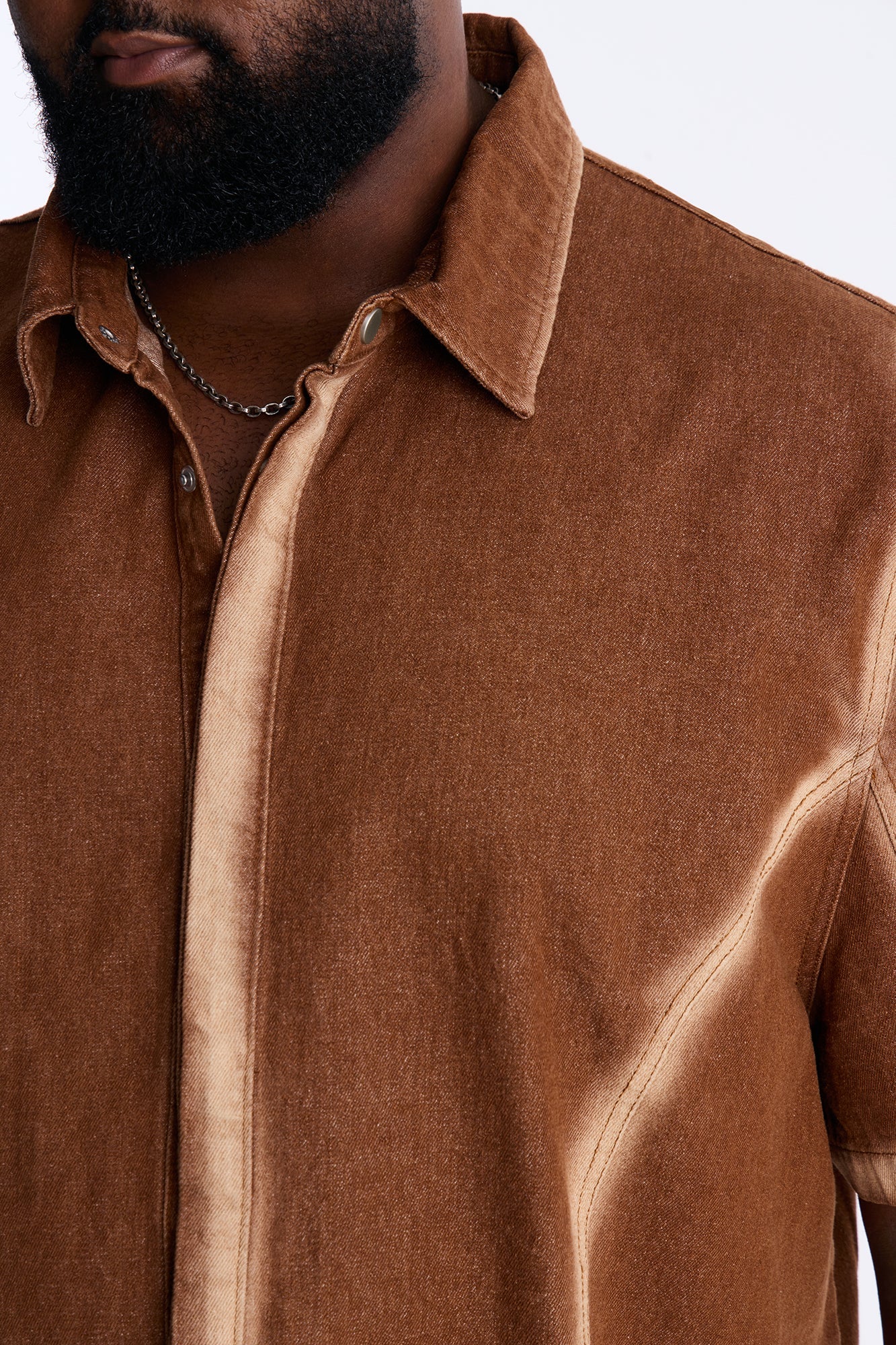 Iron Dust Denim Zip Up Shirt - Brown