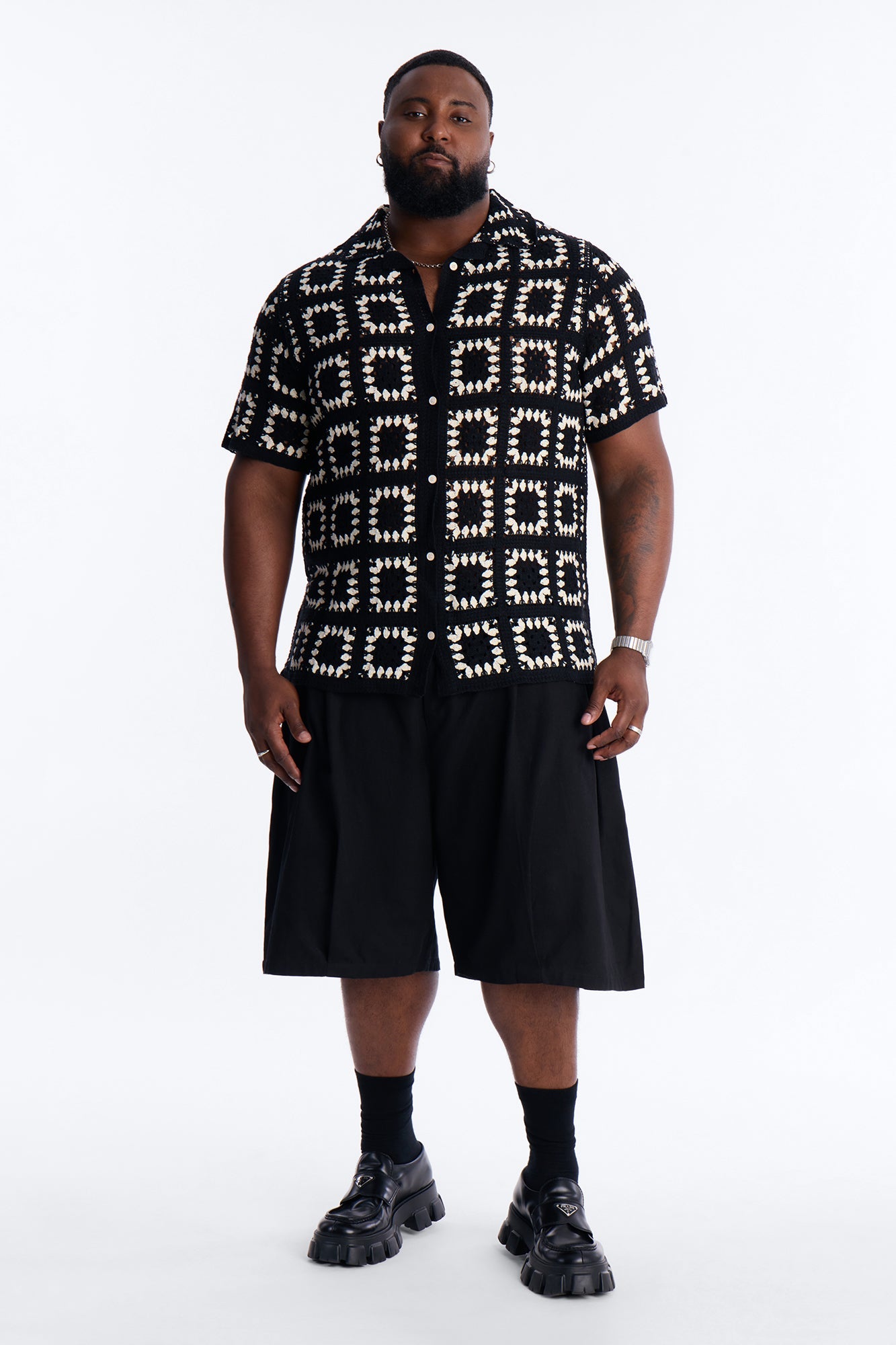 Coastal Crochet Button Up Shirt - Black