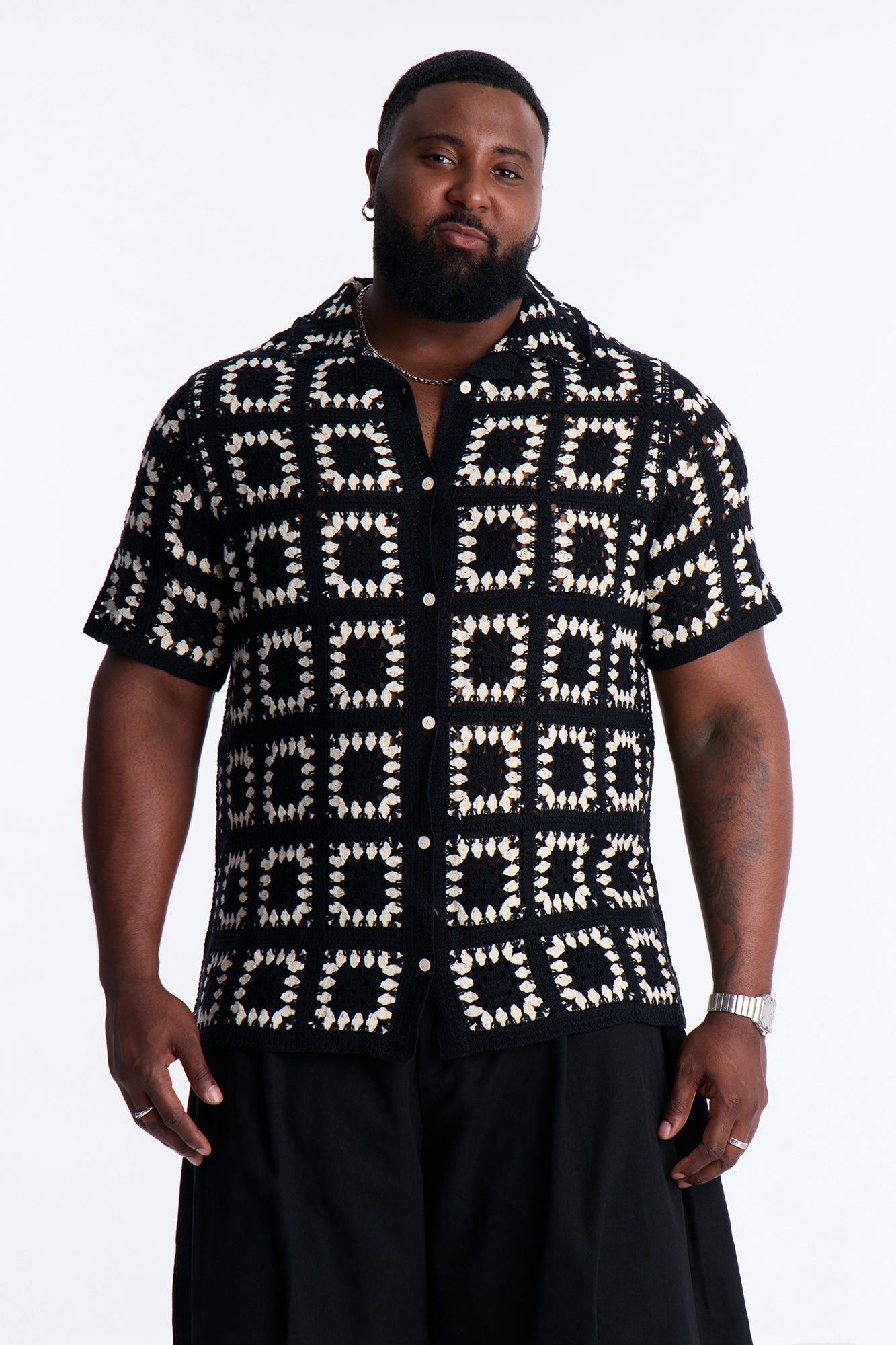 Coastal Crochet Button Up Shirt - Black
