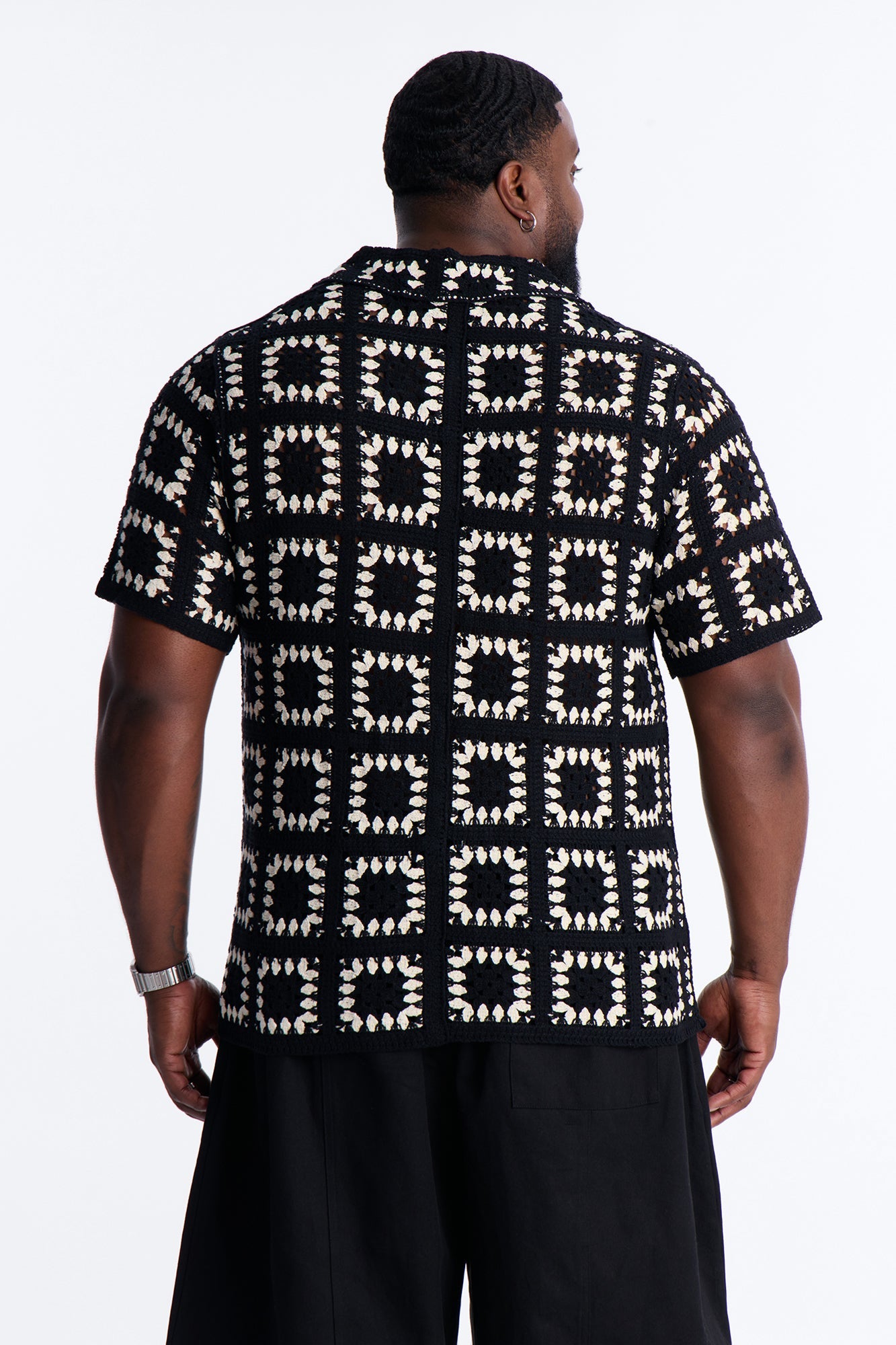 Coastal Crochet Button Up Shirt - Black