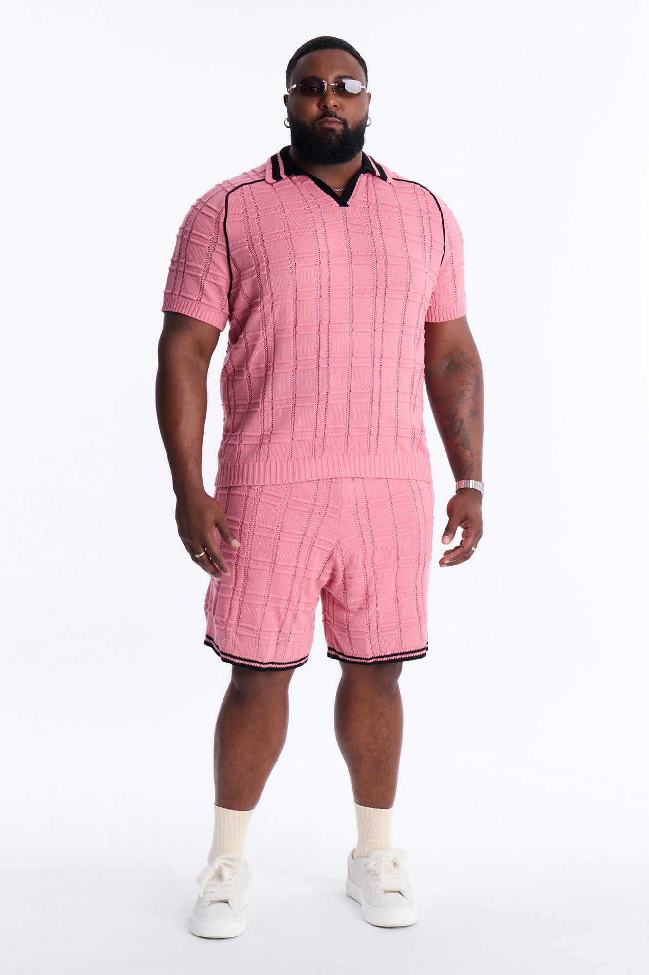 Relaxed Riviera Johnny Collar Knit Polo - Pink