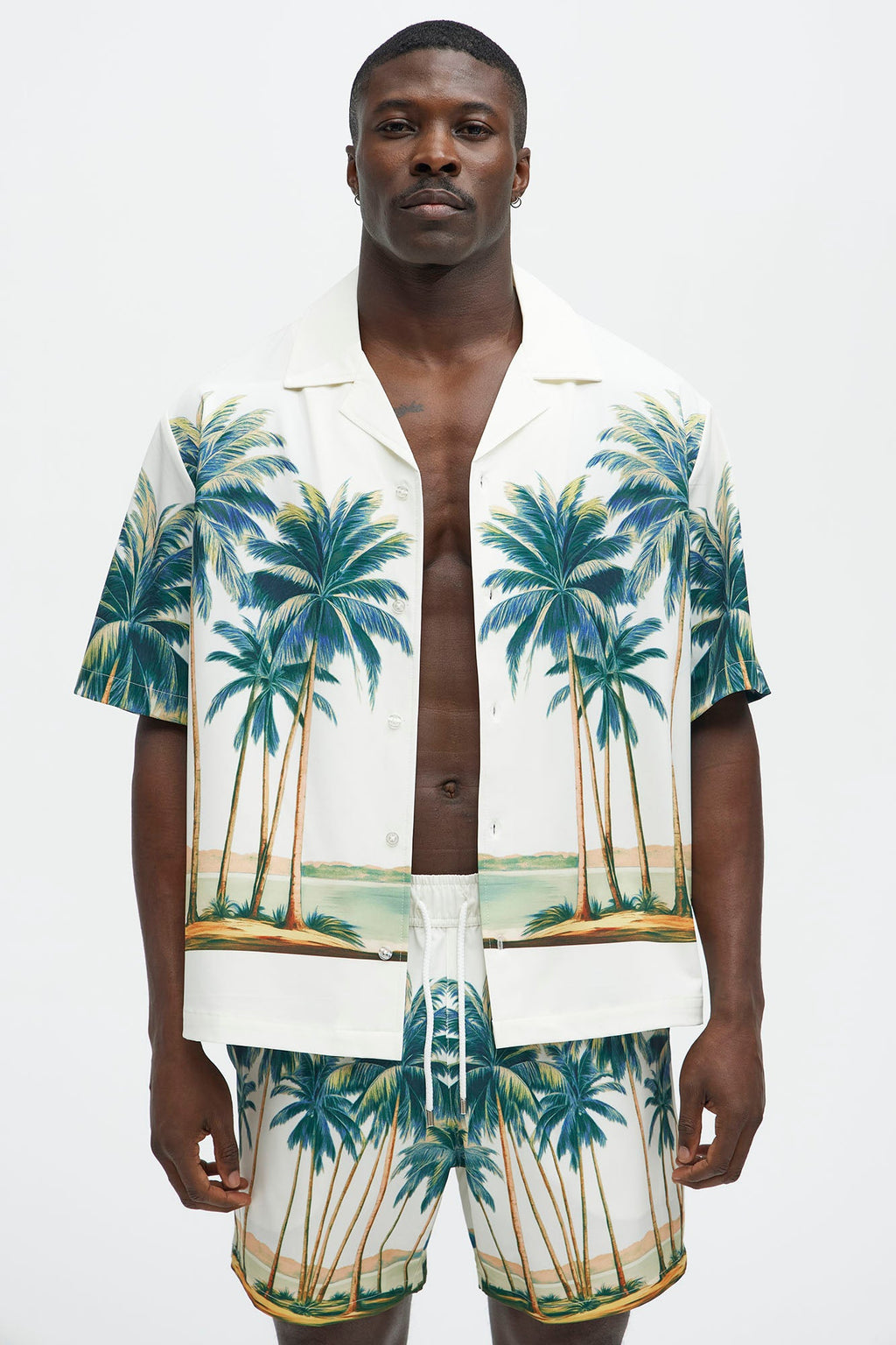Moulay Palm Printed Cuban Shirt - Cream/combo