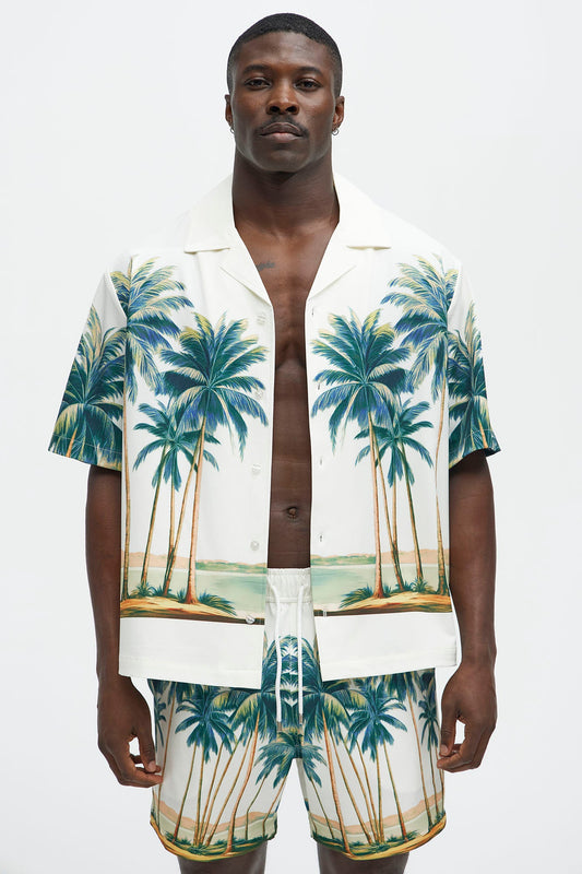 Moulay Palm Printed Cuban Shirt - Cream/combo