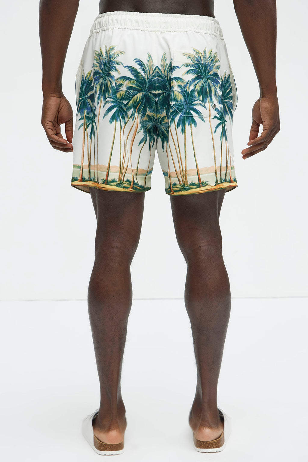 Moulay Palm Printed Swim Mid Trunk - Cream/combo