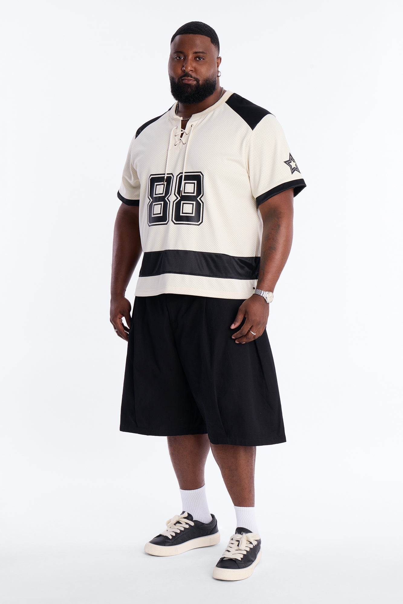 Relaxed Good Times Retro Varsity Jersey - Cream