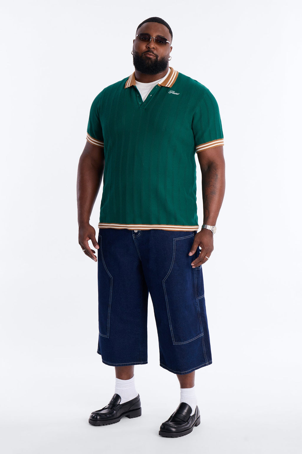 Super Baggy Button Drop Denim Shorts - Dark Wash