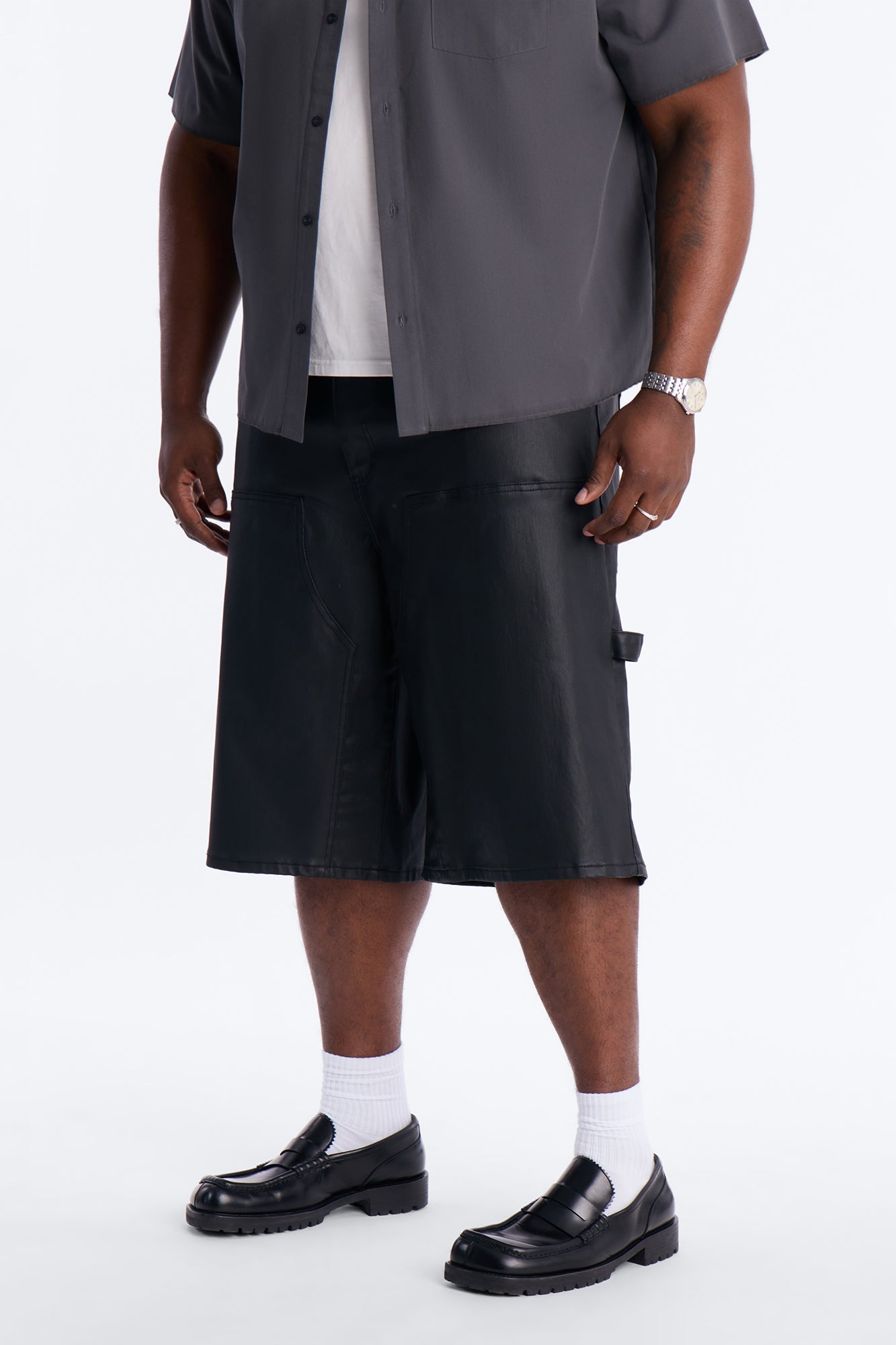Baggy Liquid Coated Waxed Short - Black