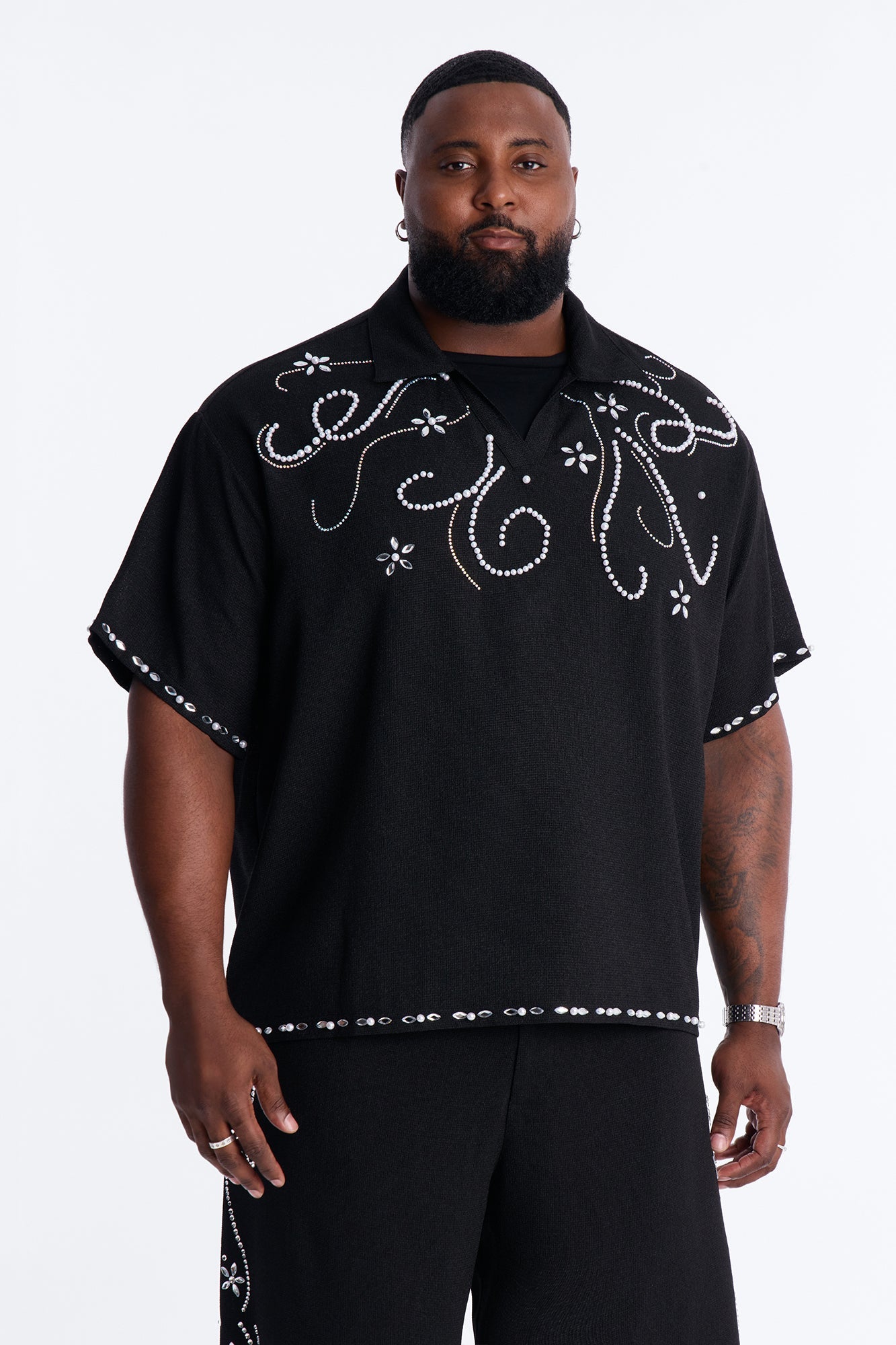 Wanderlust Pearl Journey Johnny Collar Polo - Black