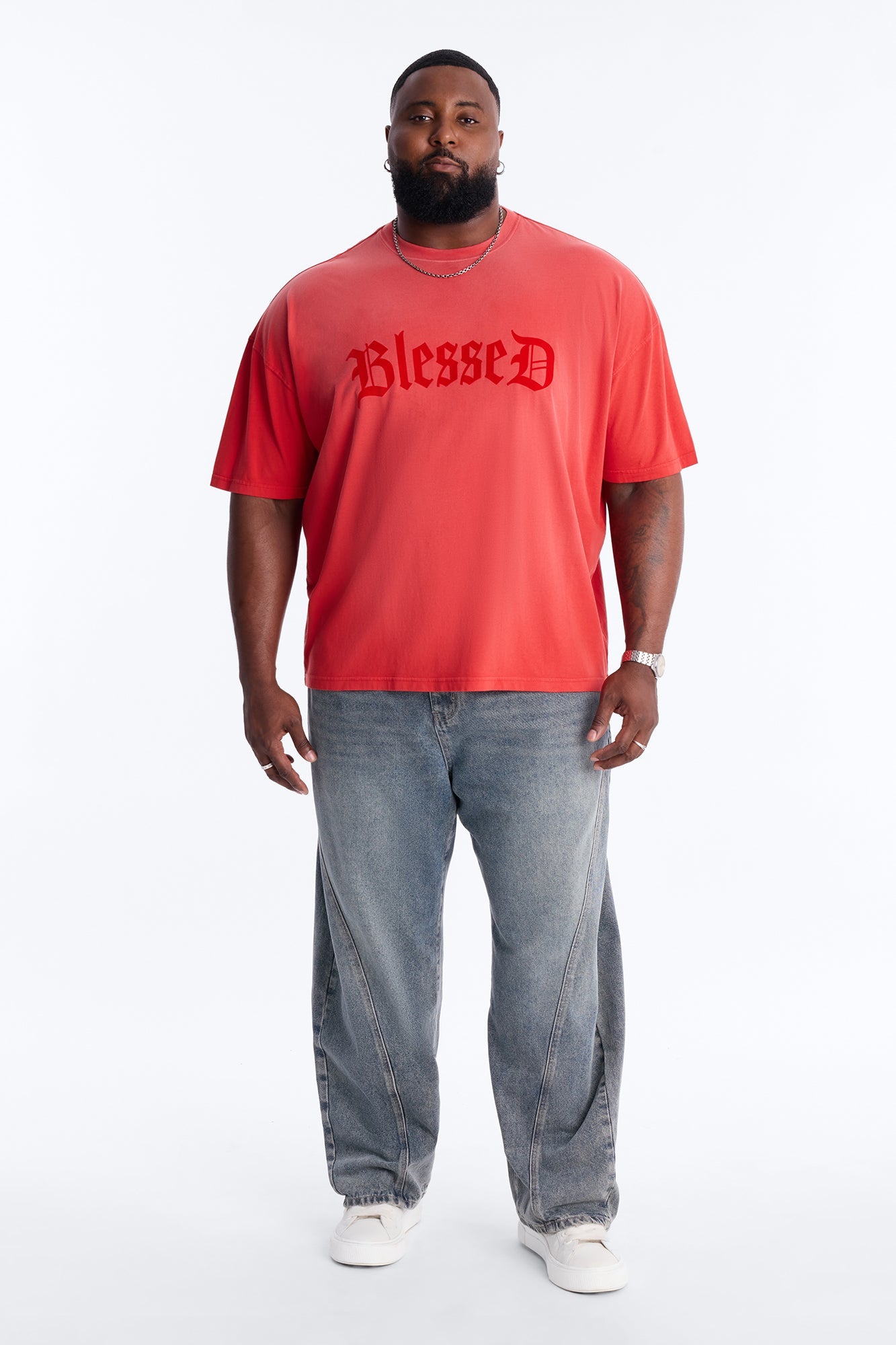 Blessed Flocked Short Sleeve Tee - Red
