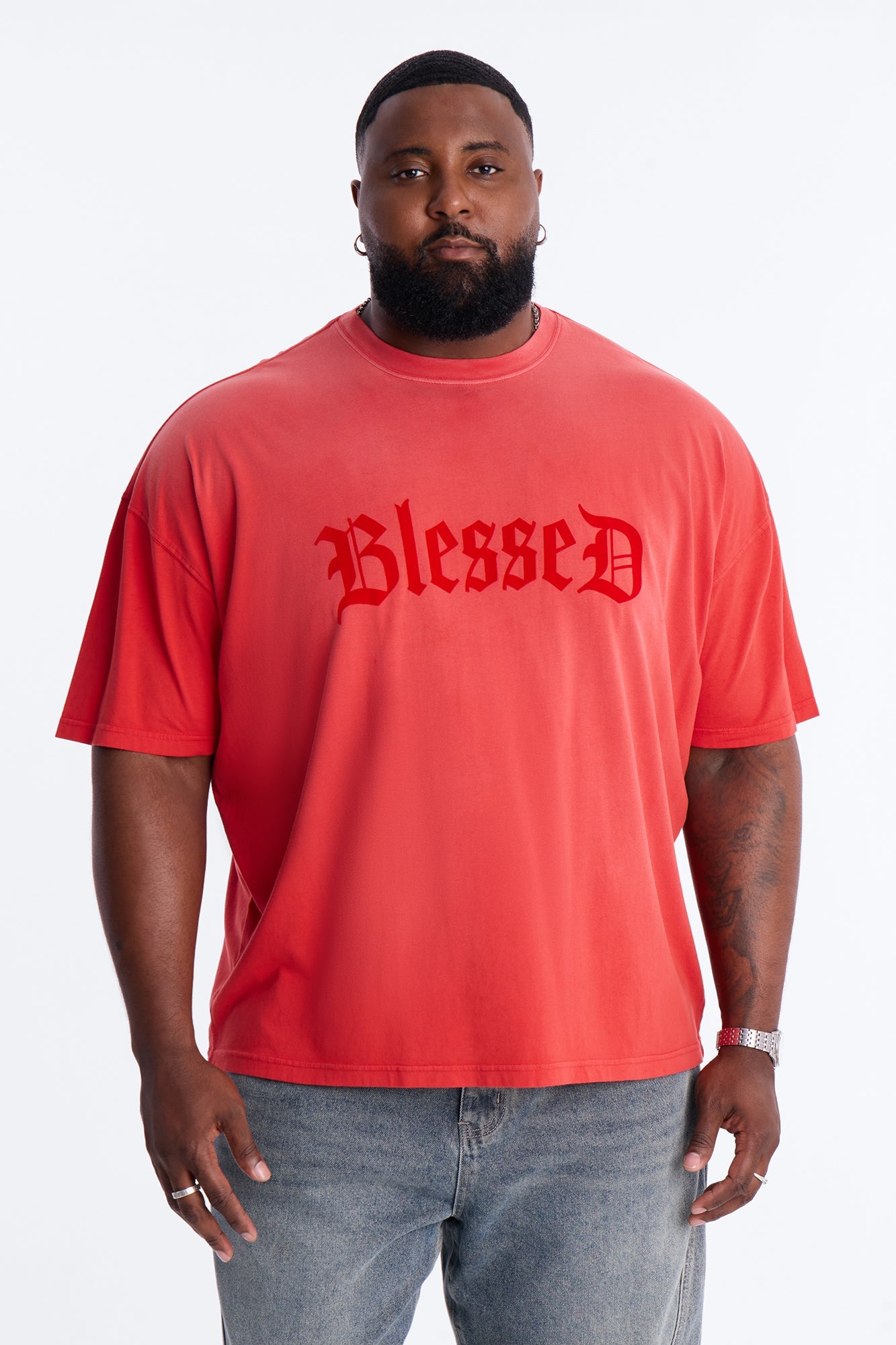 Blessed Flocked Short Sleeve Tee - Red