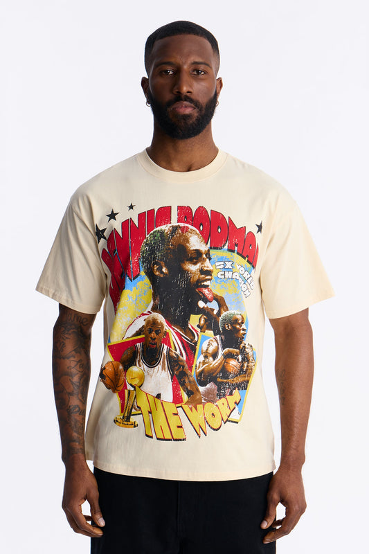 Dennis Rodman World Champ Heavy Weight Oversized Short Sleeve Tee - Cream