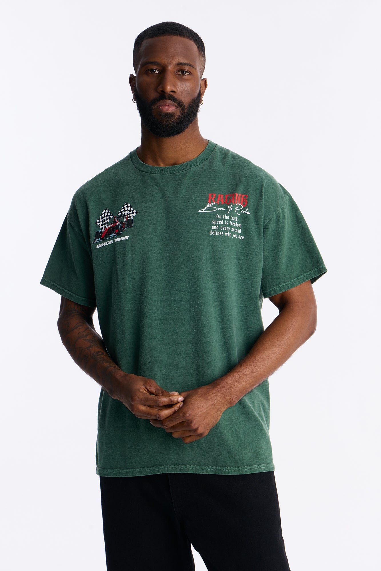 Racing Time Oversized Short Sleeve Tee - Hunter Green